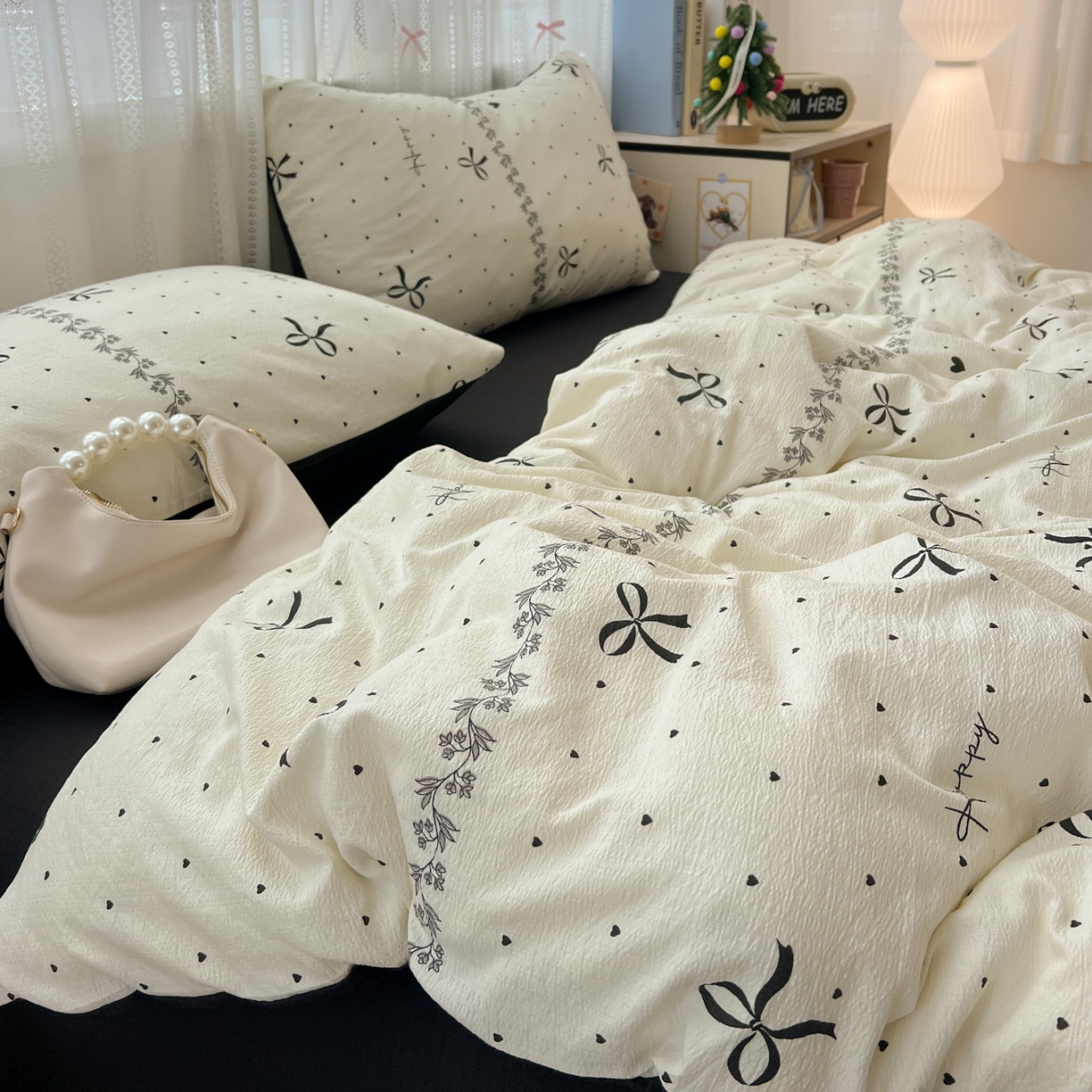 91家纺网 家纺一手货源 找家纺 水木坊 2025新款A云感双层纱四件套-浪漫 浪漫-美梦结