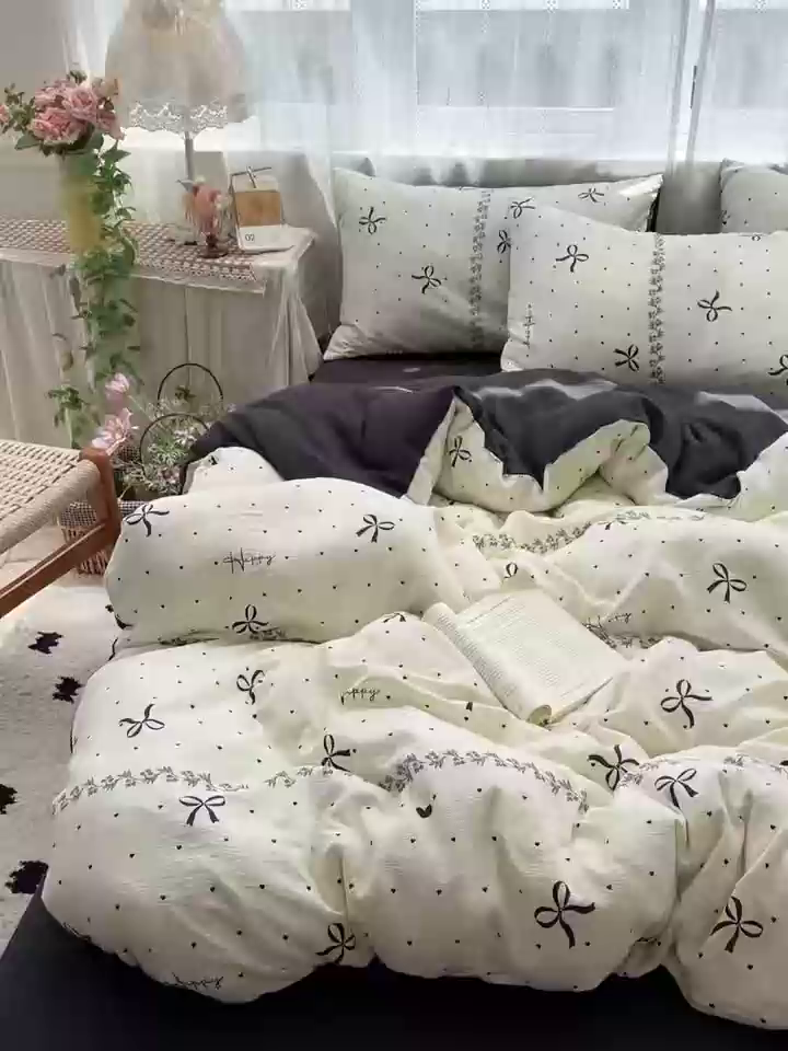 91家纺网 家纺一手货源 找家纺 水木坊 2025新款A云感双层纱四件套-浪漫 浪漫-美梦结