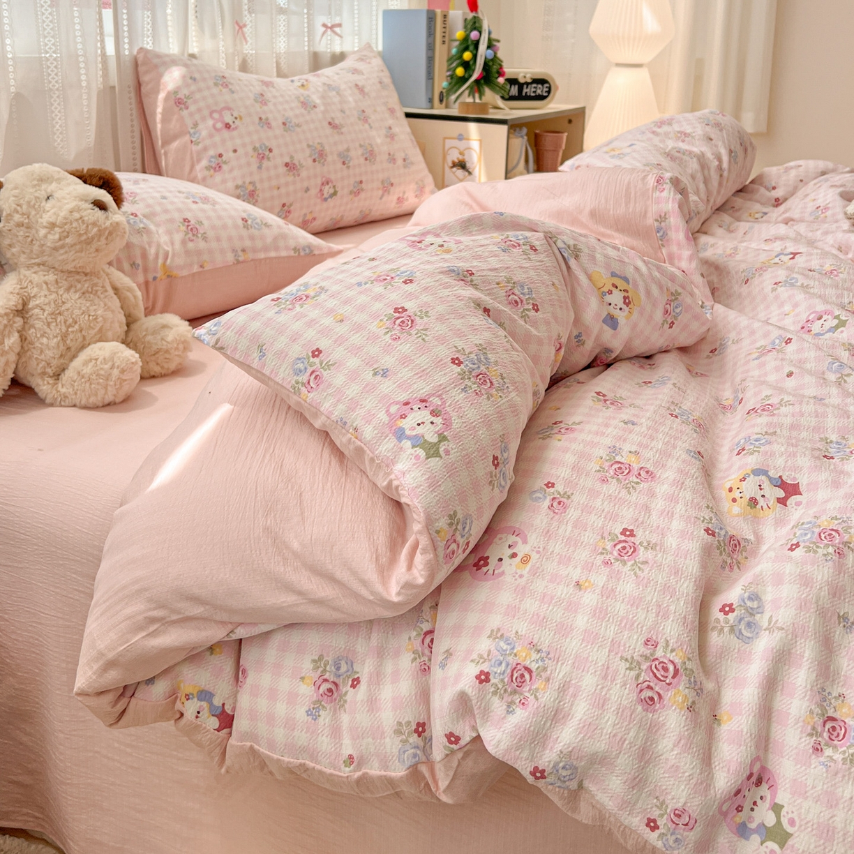 91家纺网 家纺一手货源 找家纺 水木坊 2025新款A云感双层纱四件套-浪漫 浪漫-萌主后花园