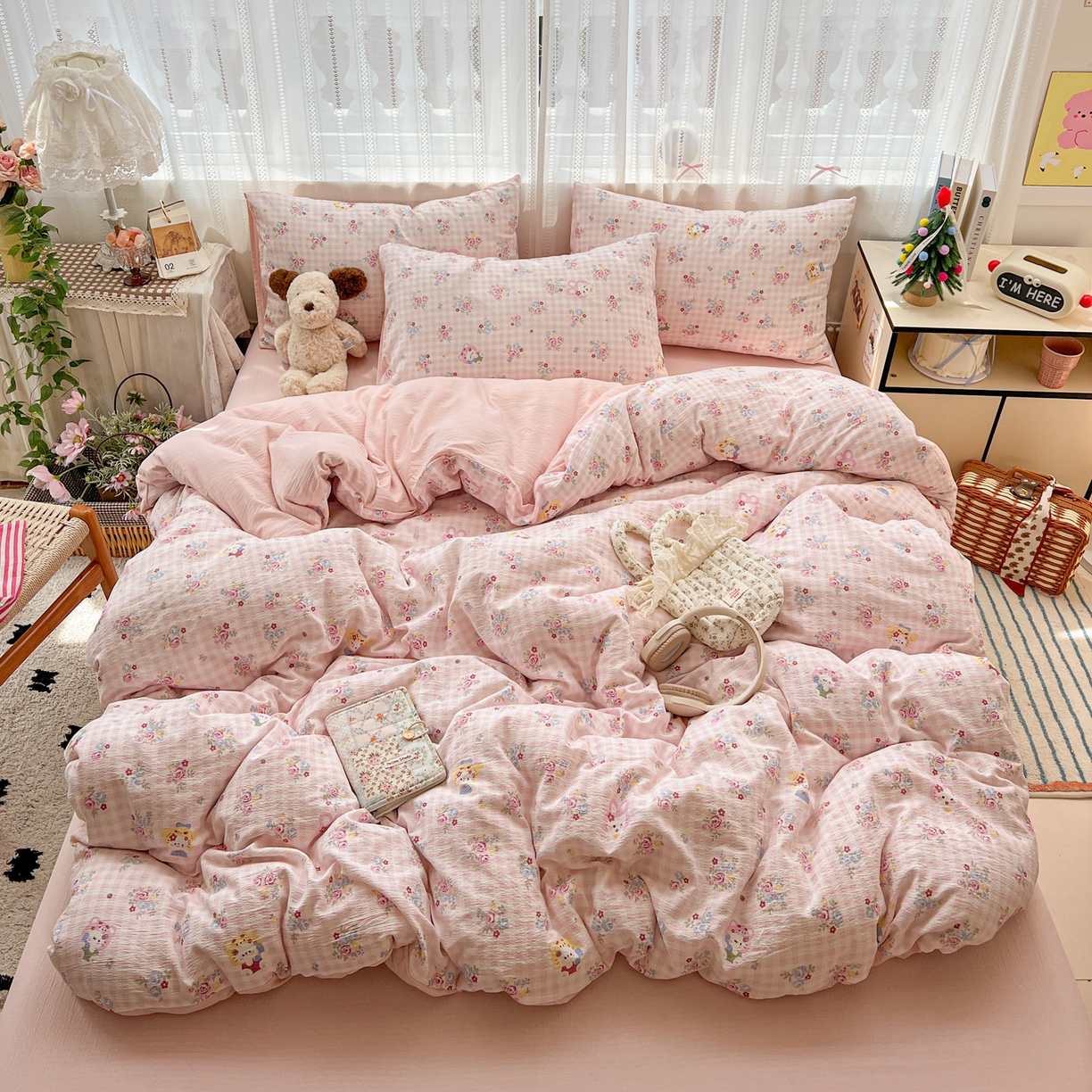 91家纺网 家纺一手货源 找家纺 水木坊 2025新款A云感双层纱四件套-浪漫 浪漫-萌主后花园