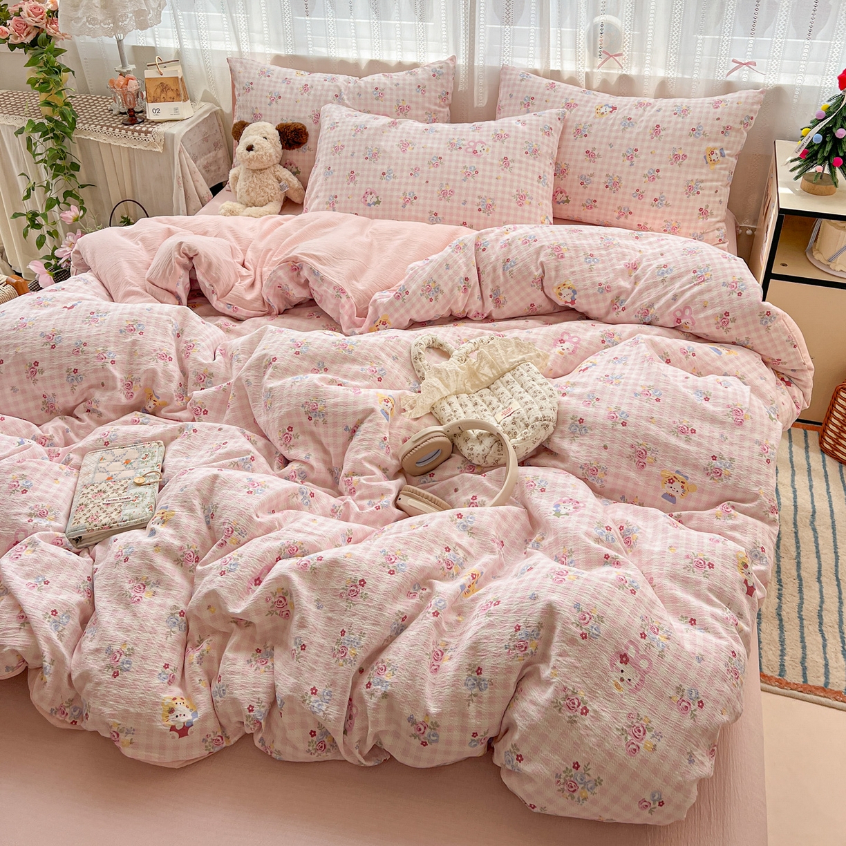 91家纺网 家纺一手货源 找家纺 水木坊 2025新款A云感双层纱四件套-浪漫 浪漫-萌主后花园