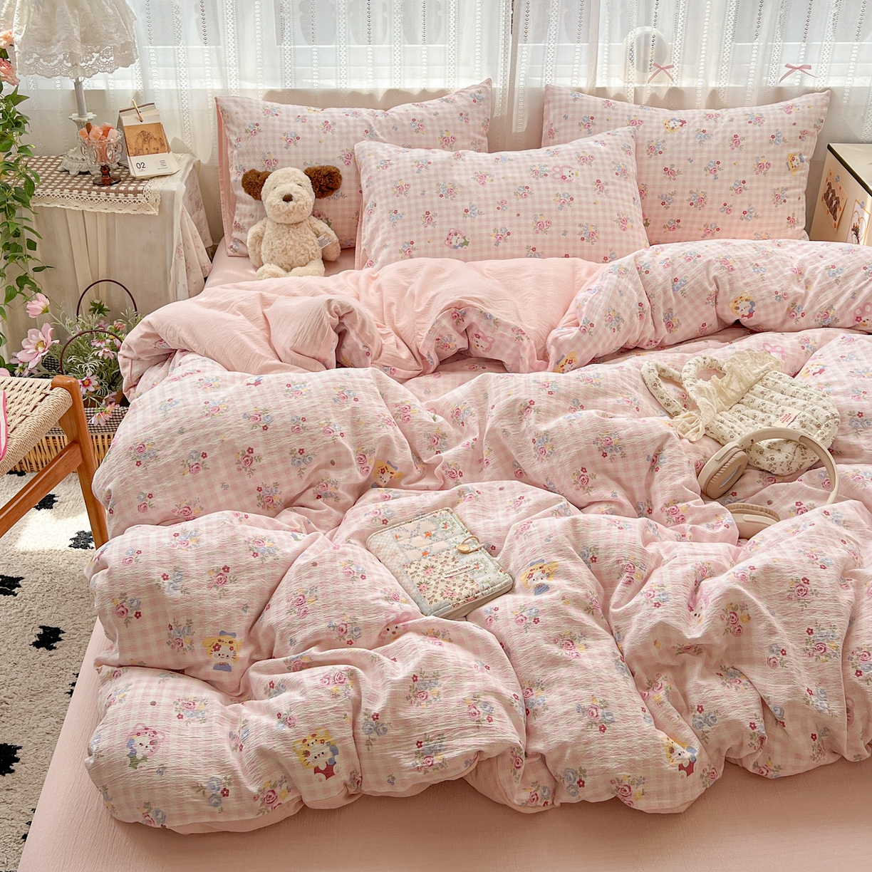 91家纺网 家纺一手货源 找家纺 水木坊 2025新款A云感双层纱四件套-浪漫 浪漫-萌主后花园