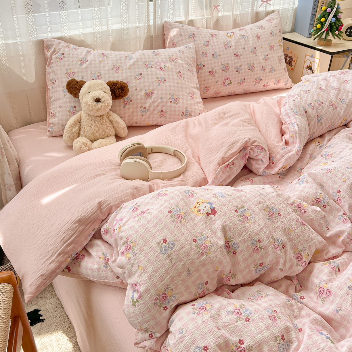 91家纺网 家纺一手货源 找家纺 水木坊 2025新款A云感双层纱四件套-浪漫 浪漫-萌主后花园