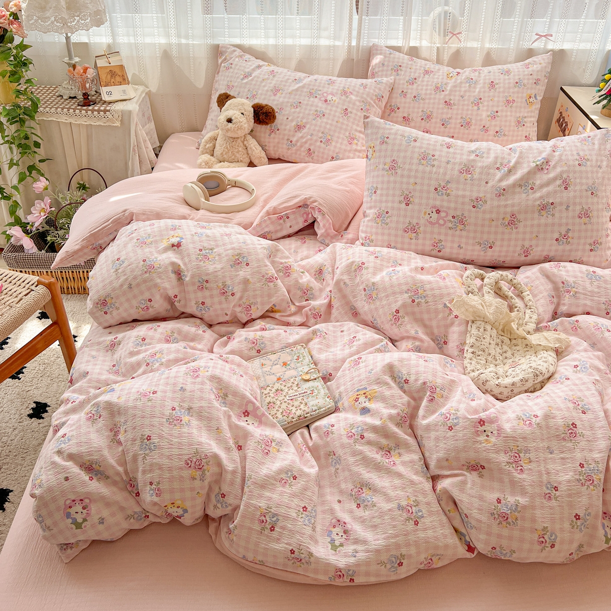 91家纺网 家纺一手货源 找家纺 水木坊 2025新款A云感双层纱四件套-浪漫 浪漫-萌主后花园