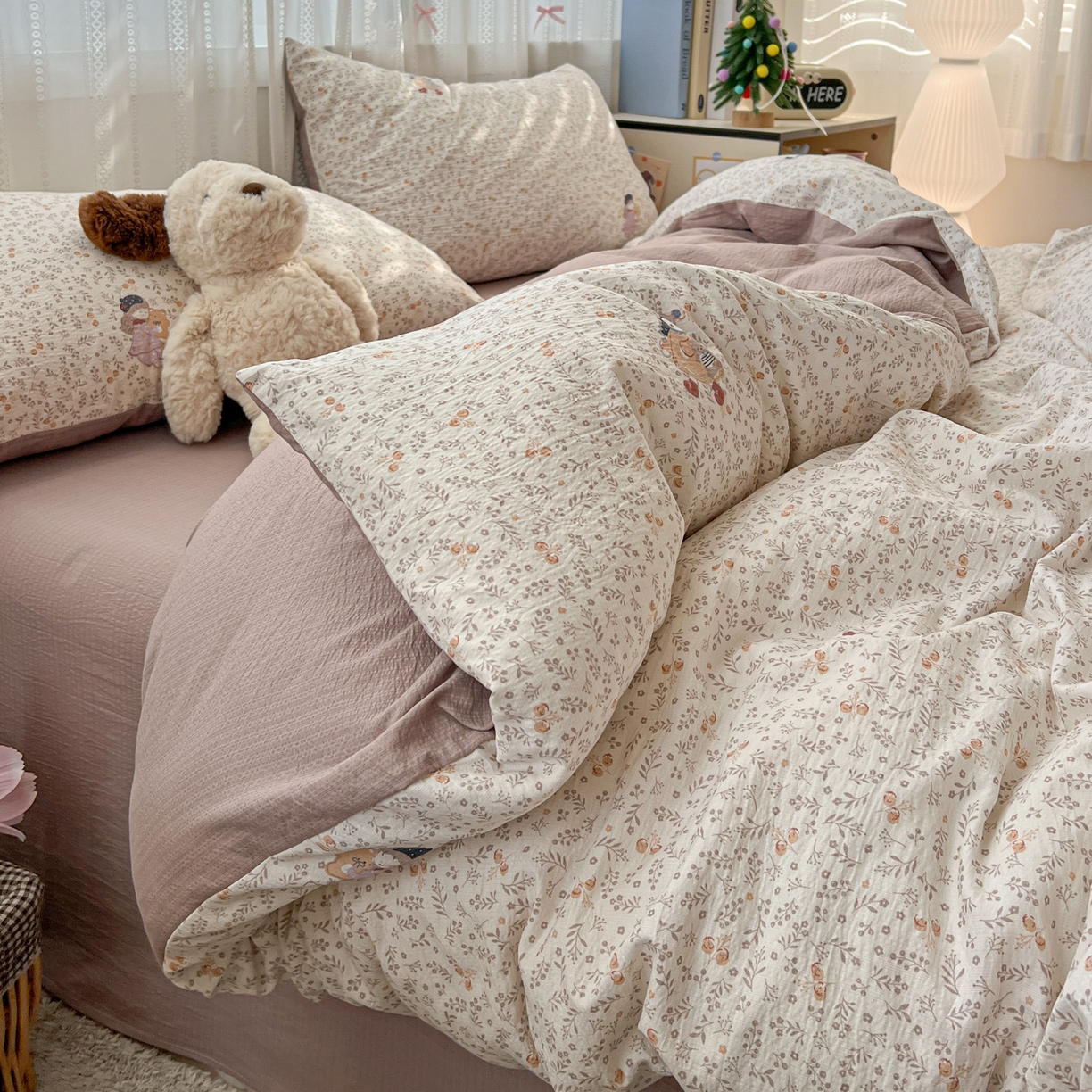 91家纺网 家纺一手货源 找家纺 水木坊 2025新款A云感双层纱四件套-浪漫 浪漫-娜美