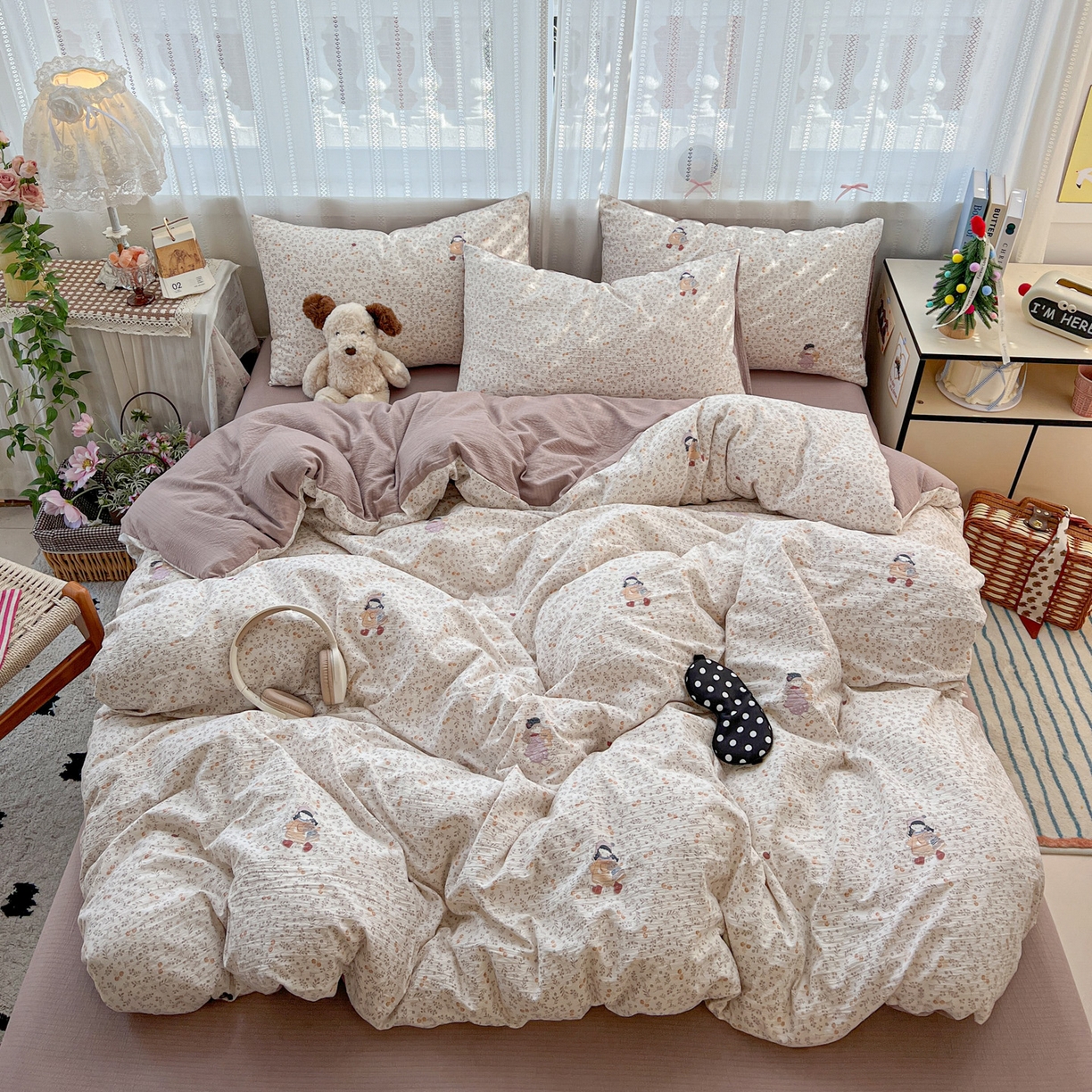 91家纺网 家纺一手货源 找家纺 水木坊 2025新款A云感双层纱四件套-浪漫 浪漫-娜美