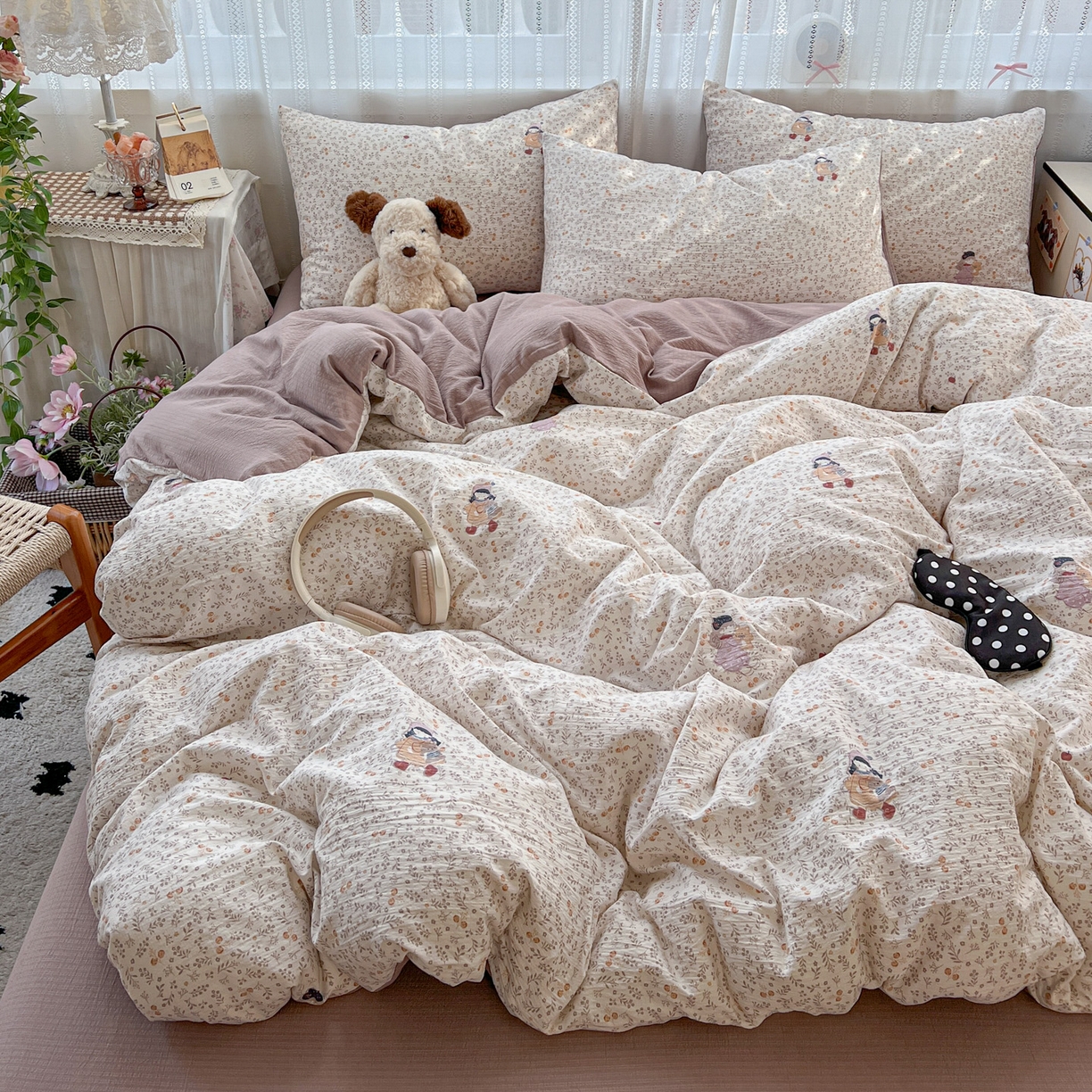 91家纺网 家纺一手货源 找家纺 水木坊 2025新款A云感双层纱四件套-浪漫 浪漫-娜美