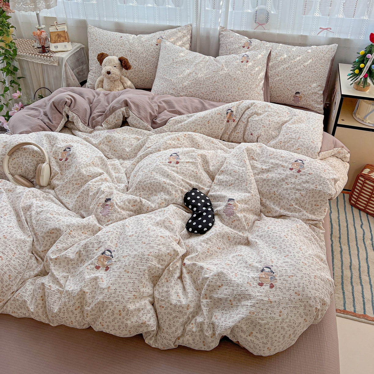 91家纺网 家纺一手货源 找家纺 水木坊 2025新款A云感双层纱四件套-浪漫 浪漫-娜美