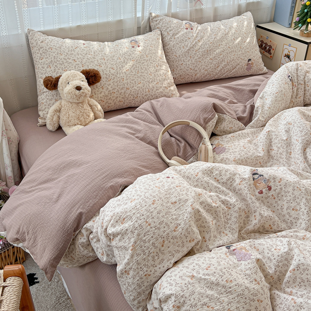 91家纺网 家纺一手货源 找家纺 水木坊 2025新款A云感双层纱四件套-浪漫 浪漫-娜美