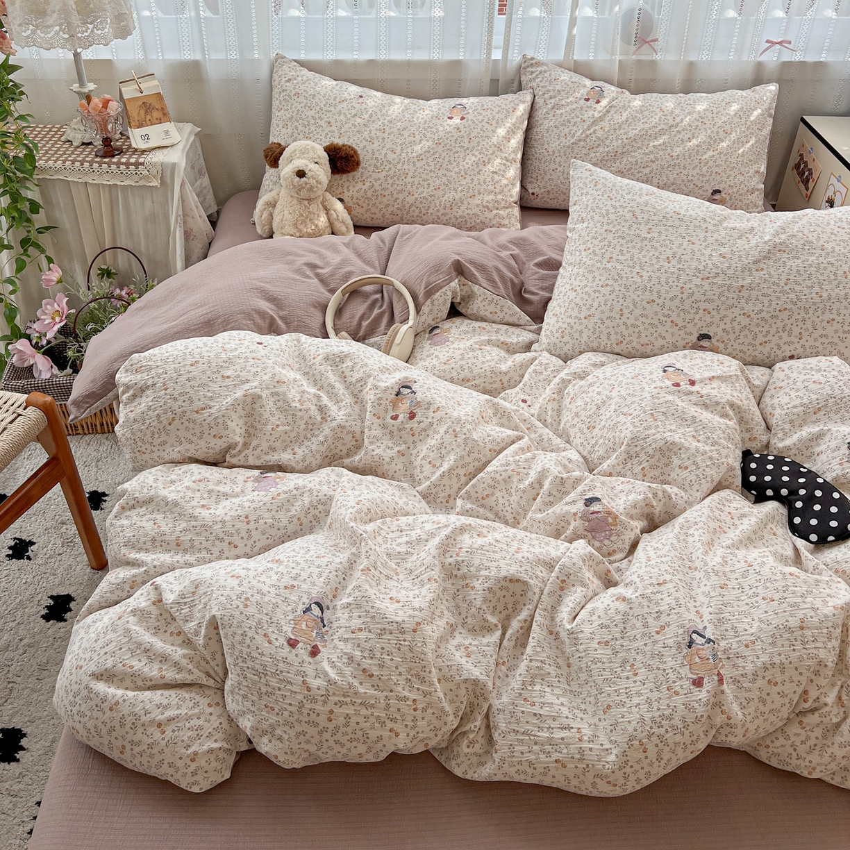 91家纺网 家纺一手货源 找家纺 水木坊 2025新款A云感双层纱四件套-浪漫 浪漫-娜美