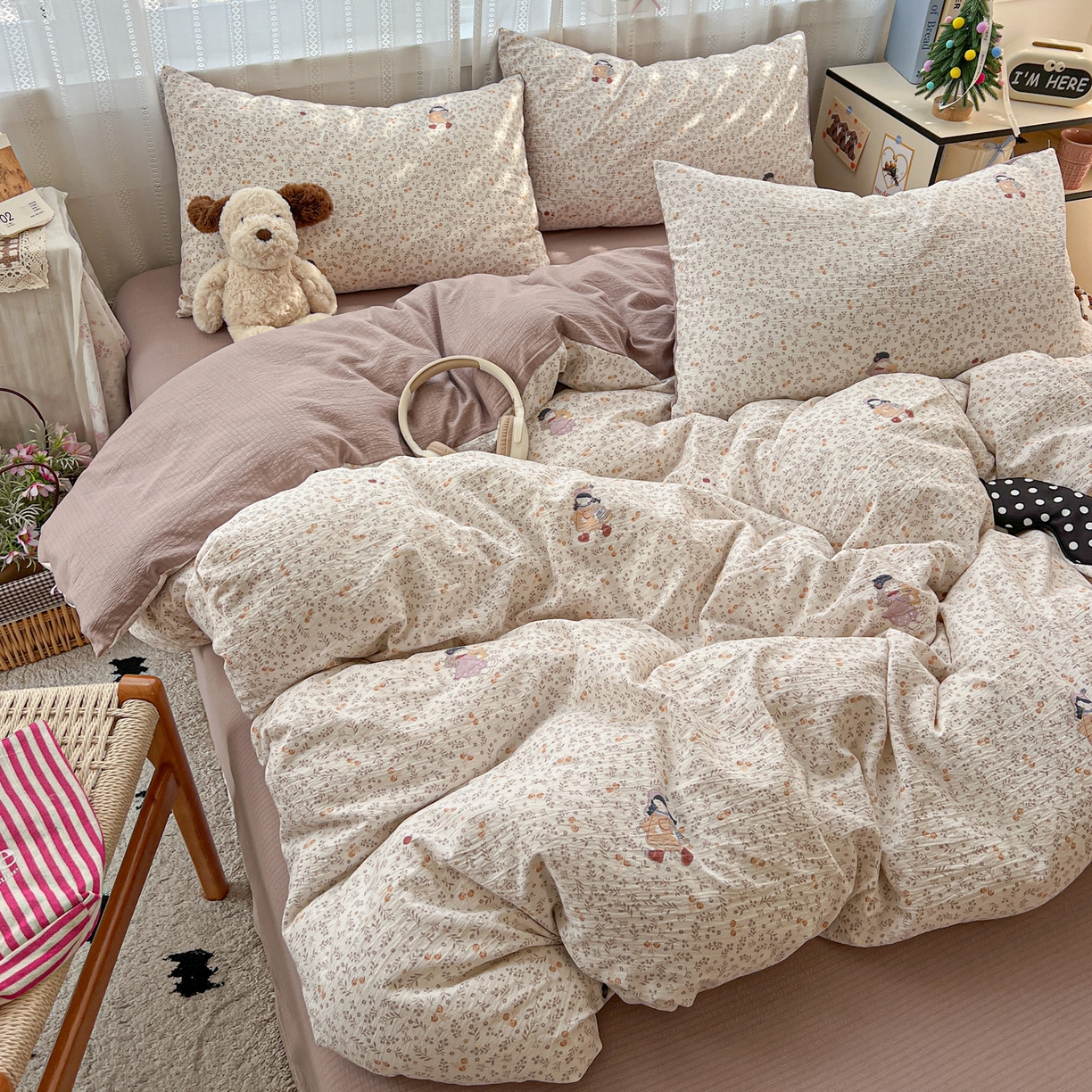 91家纺网 家纺一手货源 找家纺 水木坊 2025新款A云感双层纱四件套-浪漫 浪漫-娜美