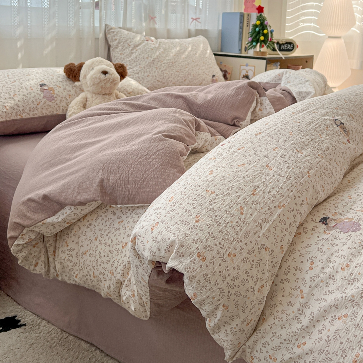 91家纺网 家纺一手货源 找家纺 水木坊 2025新款A云感双层纱四件套-浪漫 浪漫-娜美