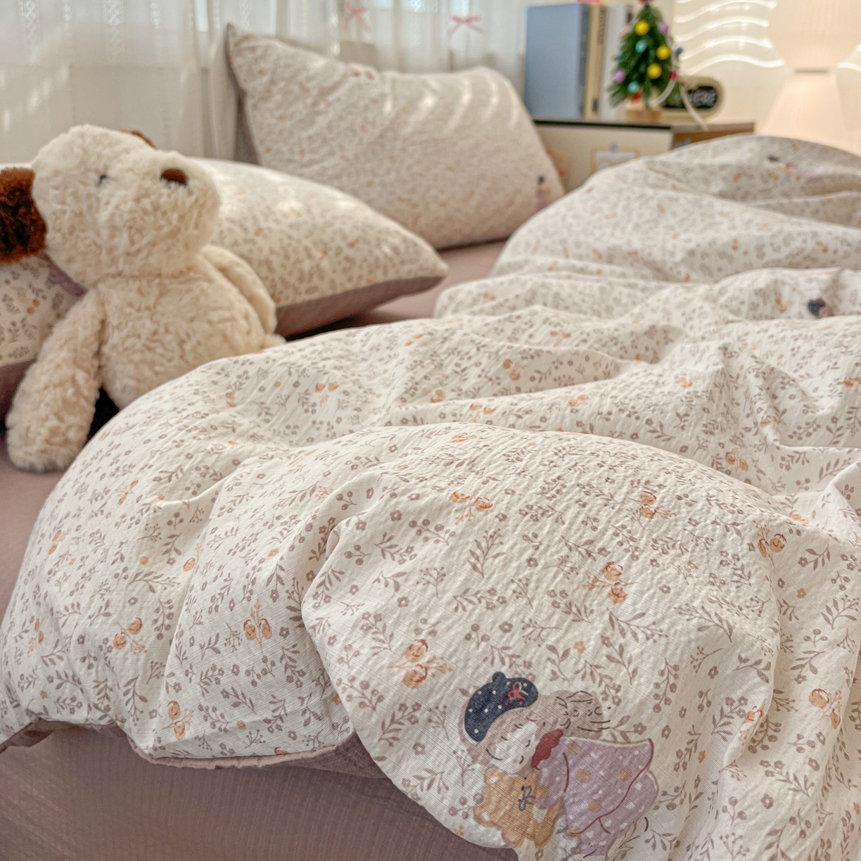 91家纺网 家纺一手货源 找家纺 水木坊 2025新款A云感双层纱四件套-浪漫 浪漫-娜美