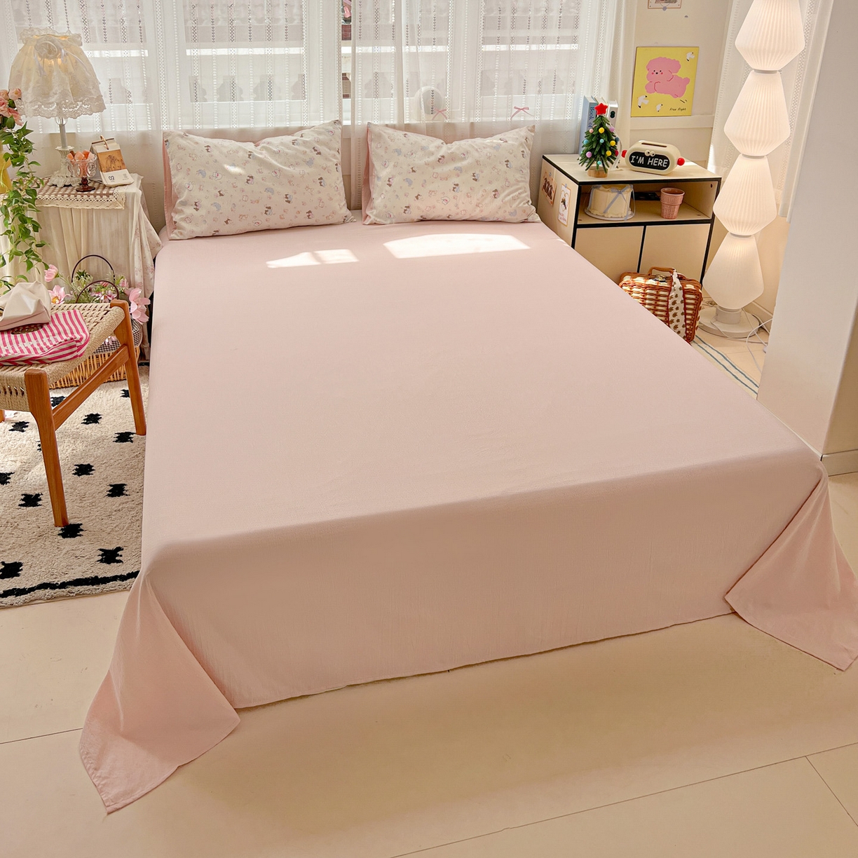 91家纺网 家纺一手货源 找家纺 水木坊 2025新款A云感双层纱四件套-浪漫 浪漫-晴天小猫