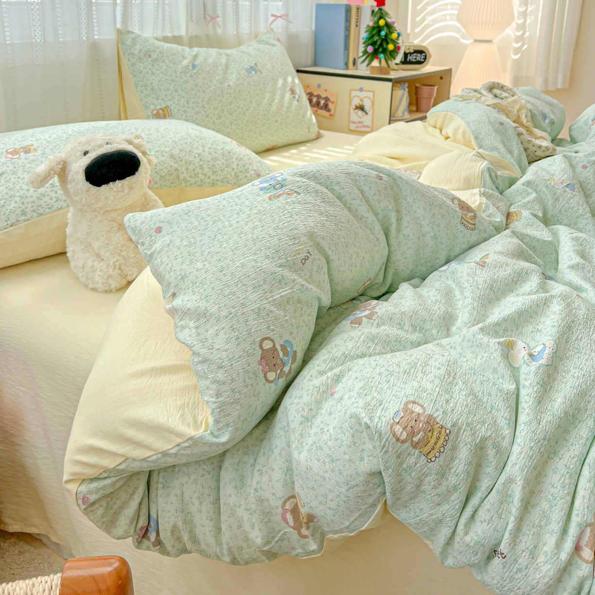 91家纺网 家纺一手货源 找家纺 水木坊 2025新款A云感双层纱四件套-浪漫 浪漫-少女象