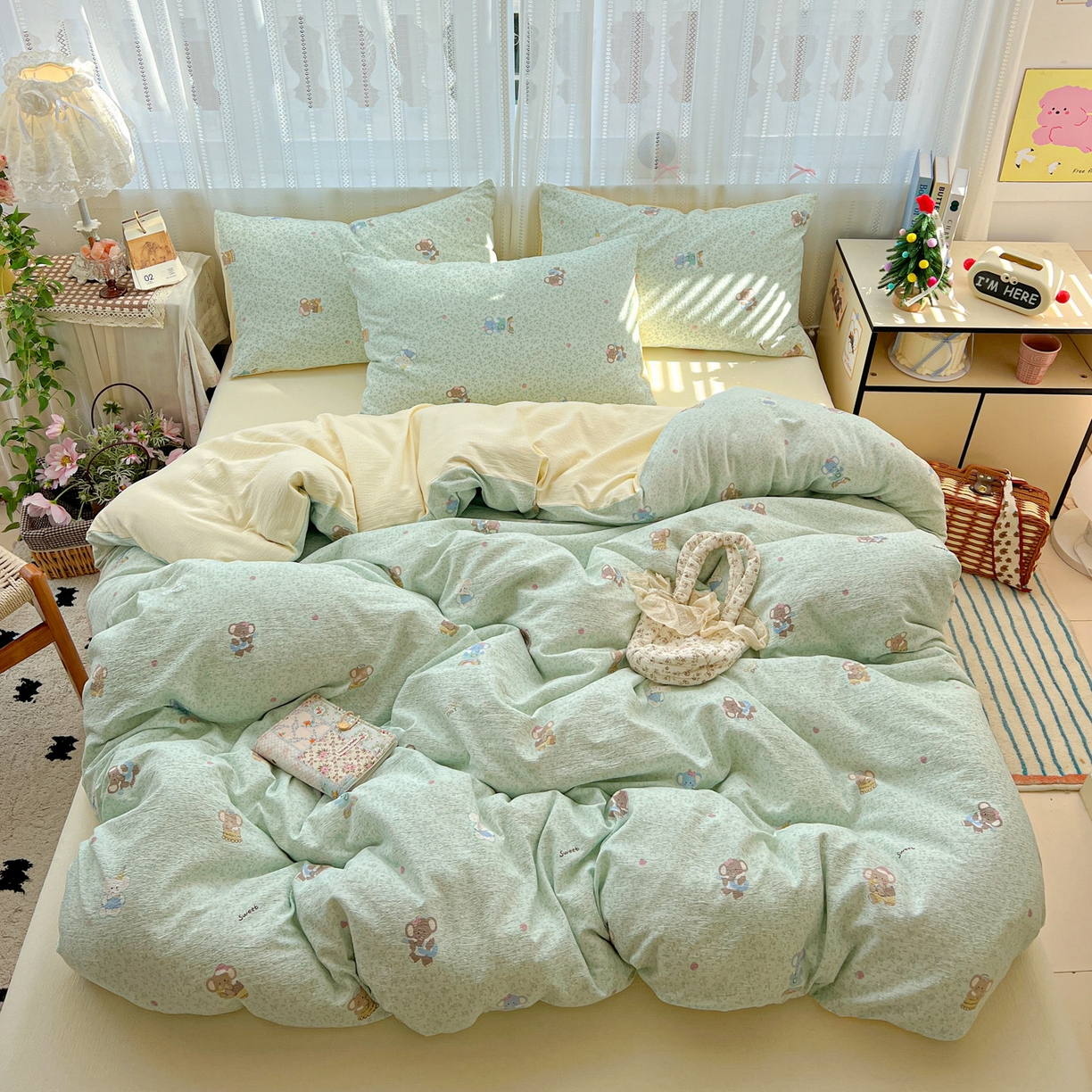 91家纺网 家纺一手货源 找家纺 水木坊 2025新款A云感双层纱四件套-浪漫 浪漫-少女象