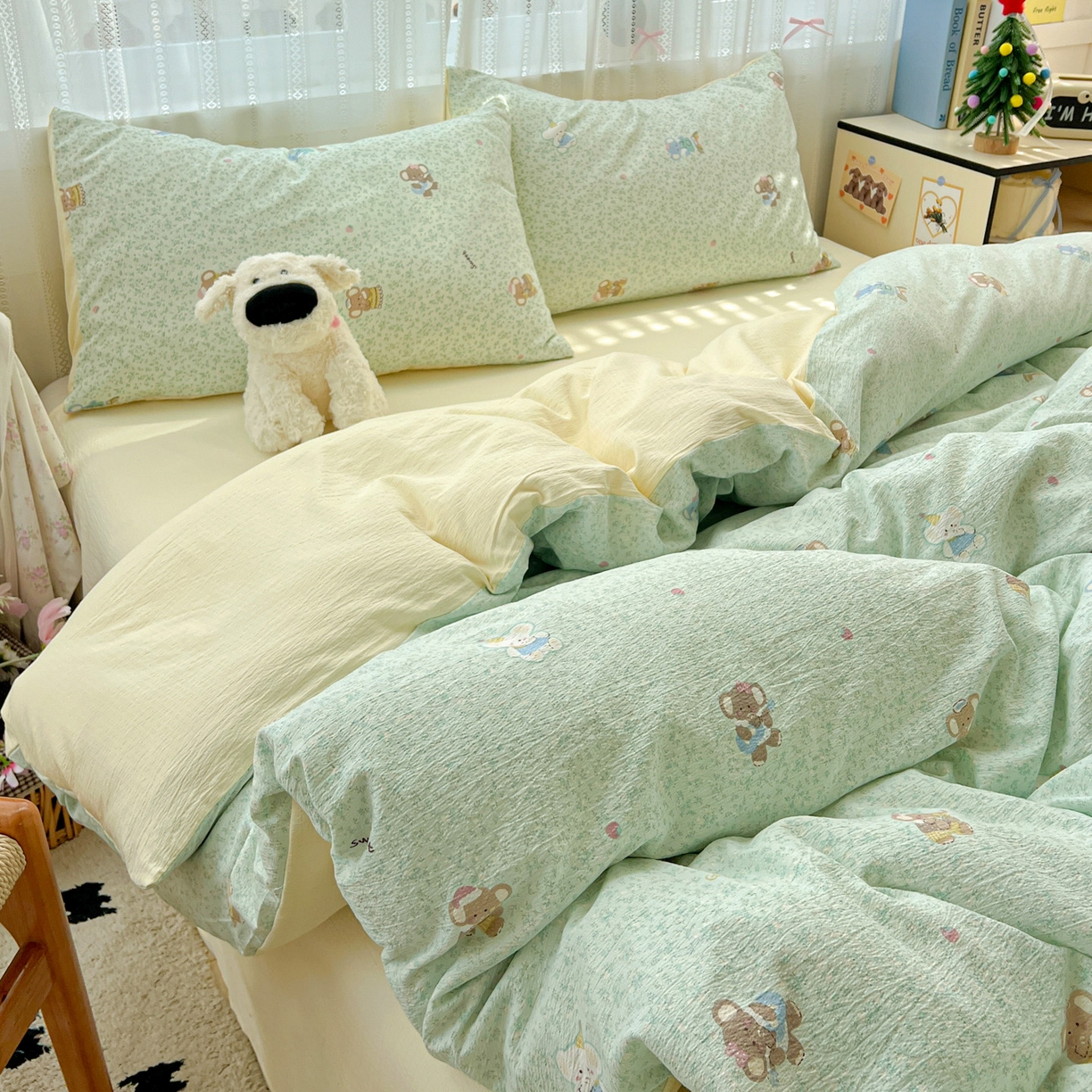 91家纺网 家纺一手货源 找家纺 水木坊 2025新款A云感双层纱四件套-浪漫 浪漫-少女象