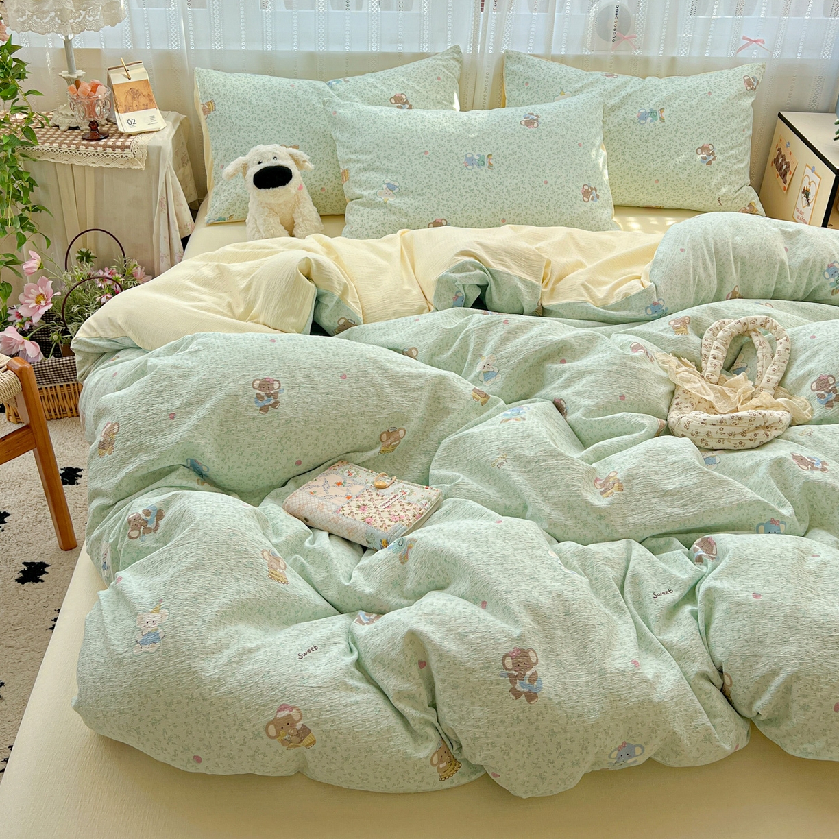 91家纺网 家纺一手货源 找家纺 水木坊 2025新款A云感双层纱四件套-浪漫 浪漫-少女象