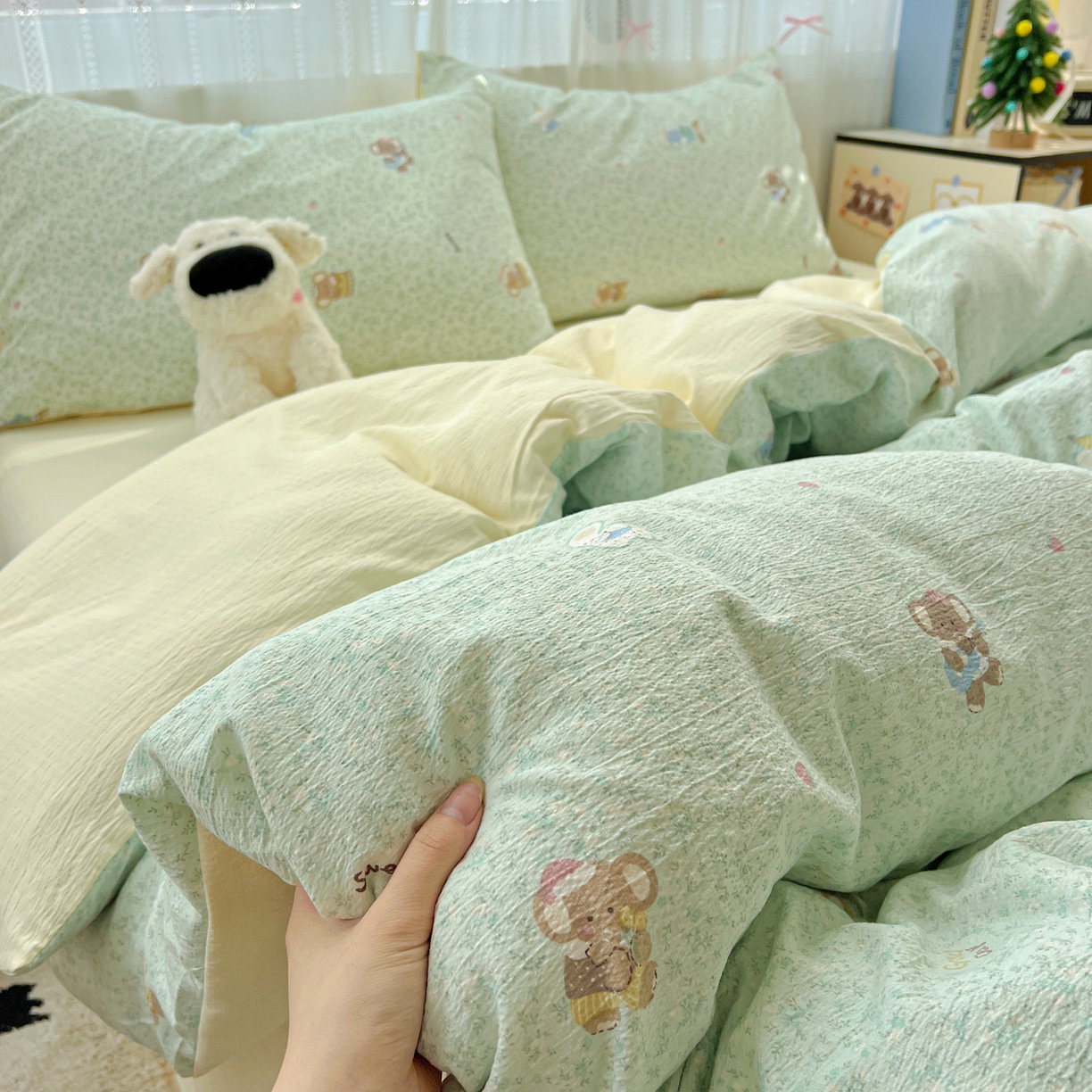 91家纺网 家纺一手货源 找家纺 水木坊 2025新款A云感双层纱四件套-浪漫 浪漫-少女象