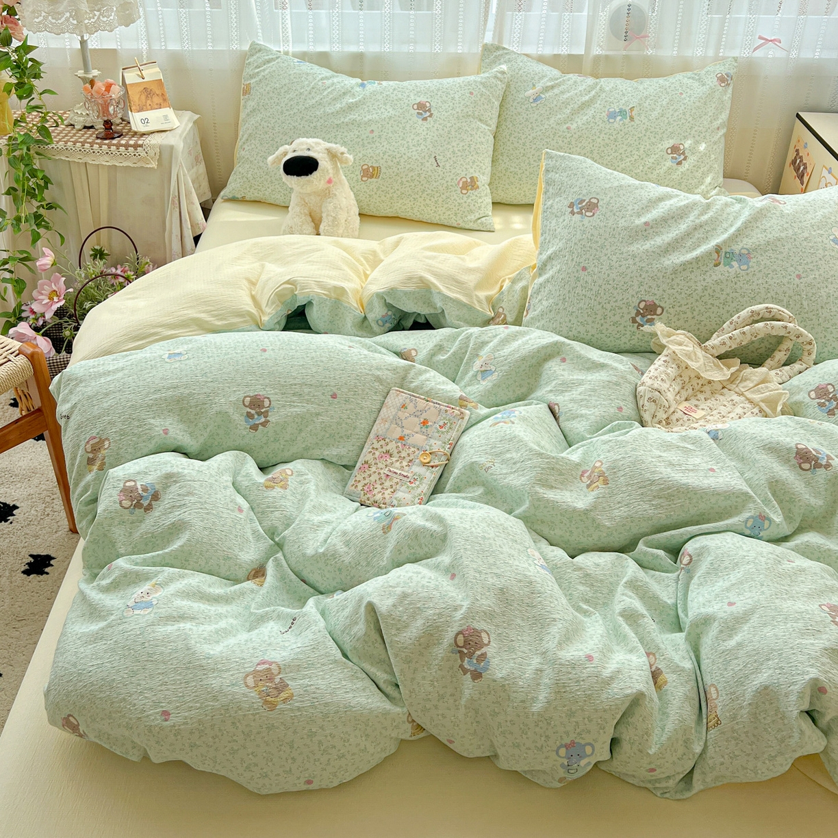 91家纺网 家纺一手货源 找家纺 水木坊 2025新款A云感双层纱四件套-浪漫 浪漫-少女象