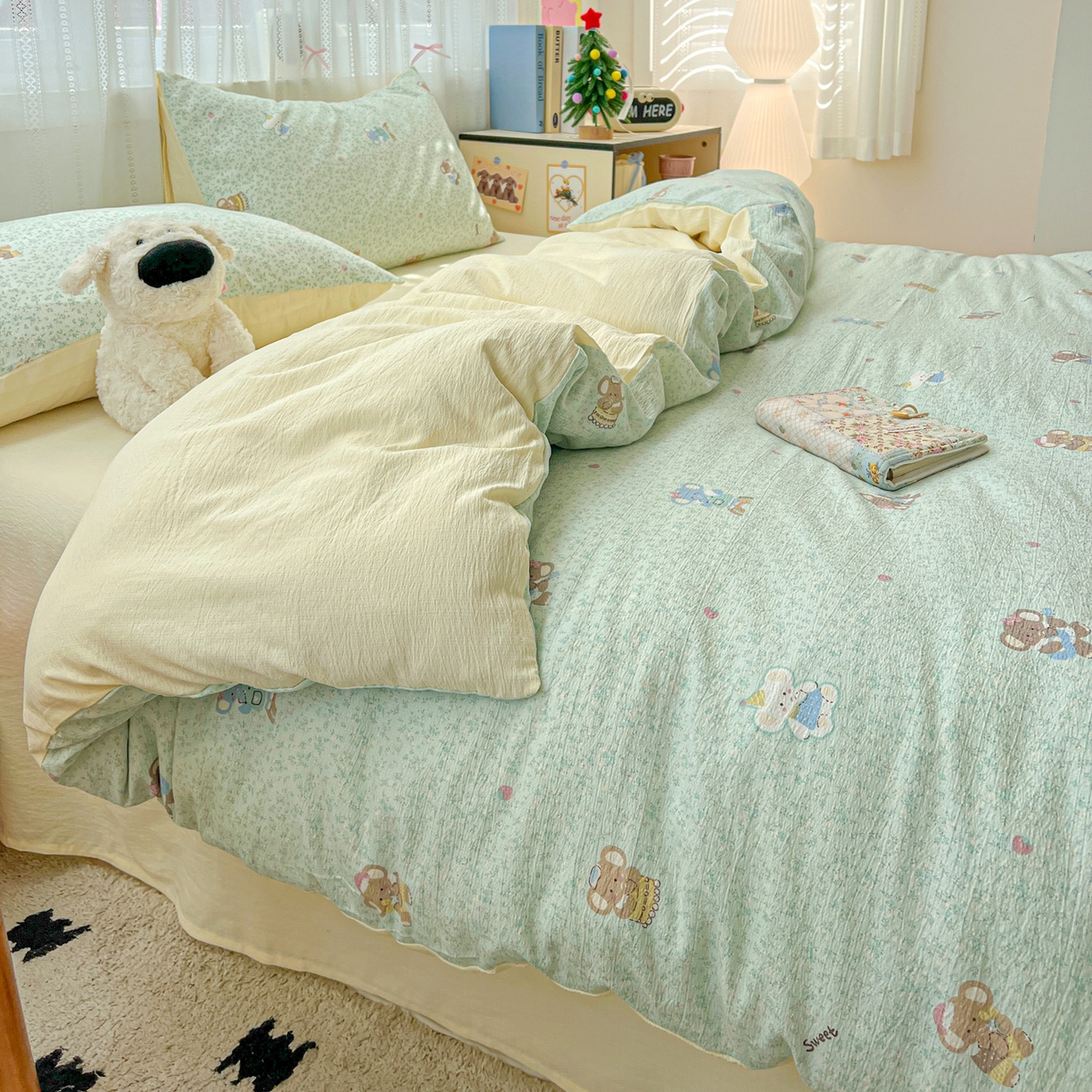 91家纺网 家纺一手货源 找家纺 水木坊 2025新款A云感双层纱四件套-浪漫 浪漫-少女象