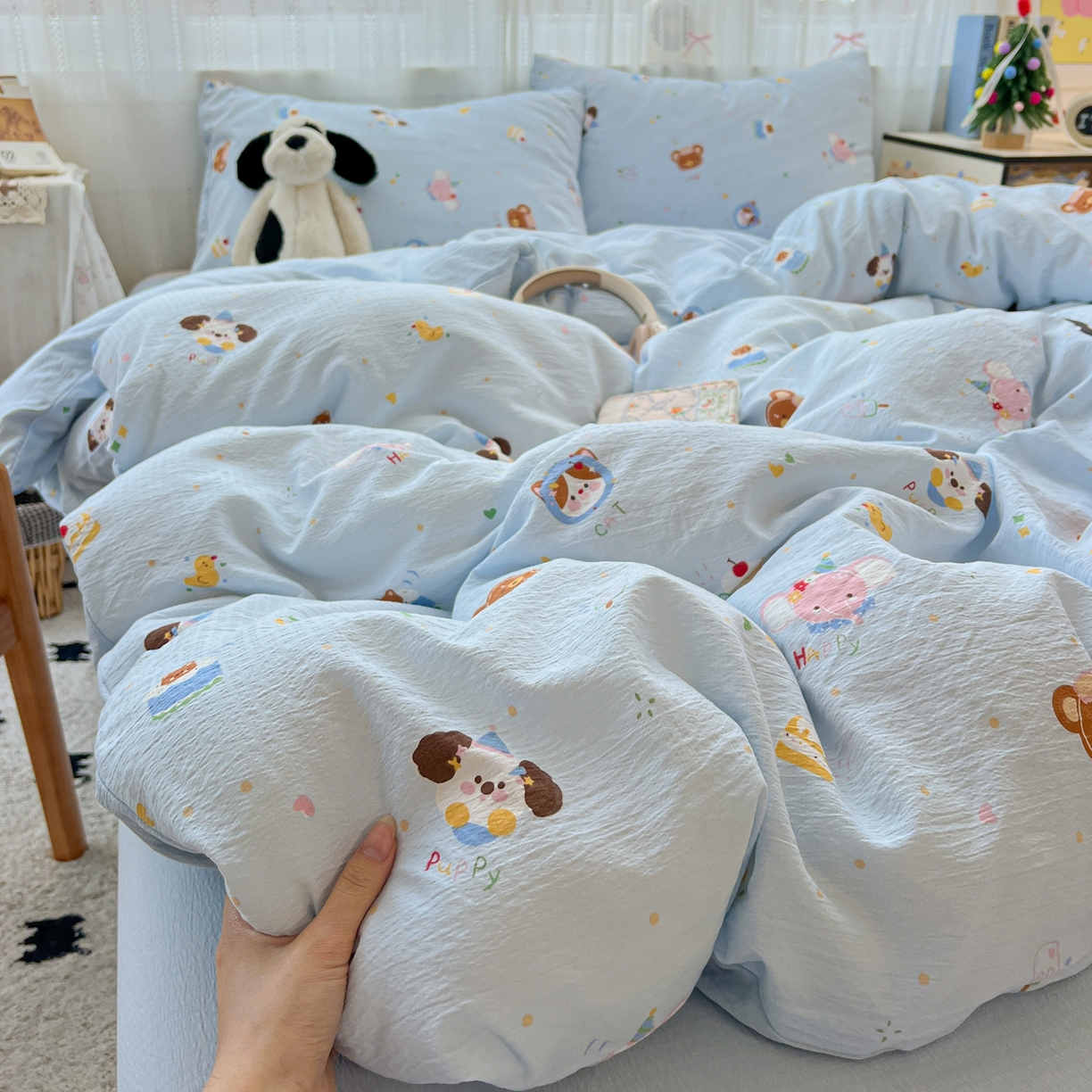 水木坊 2025新款A云感双层纱四件套-浪漫 浪漫-生日快乐