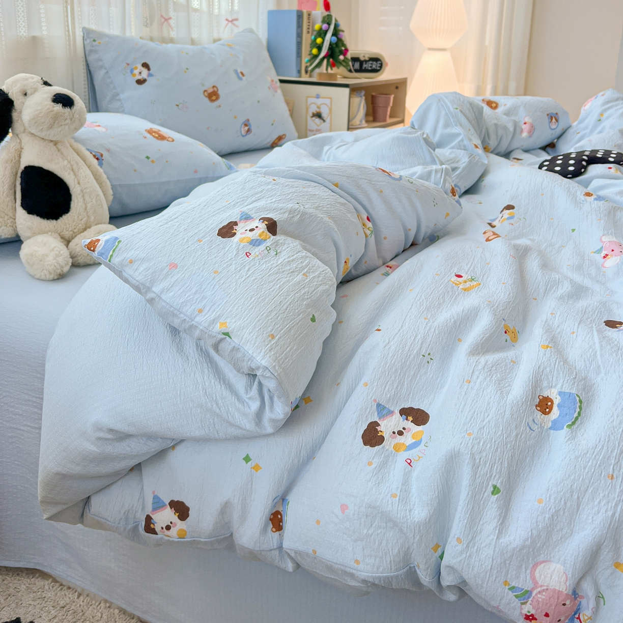 91家纺网 家纺一手货源 找家纺 水木坊 2025新款A云感双层纱四件套-浪漫 浪漫-生日快乐