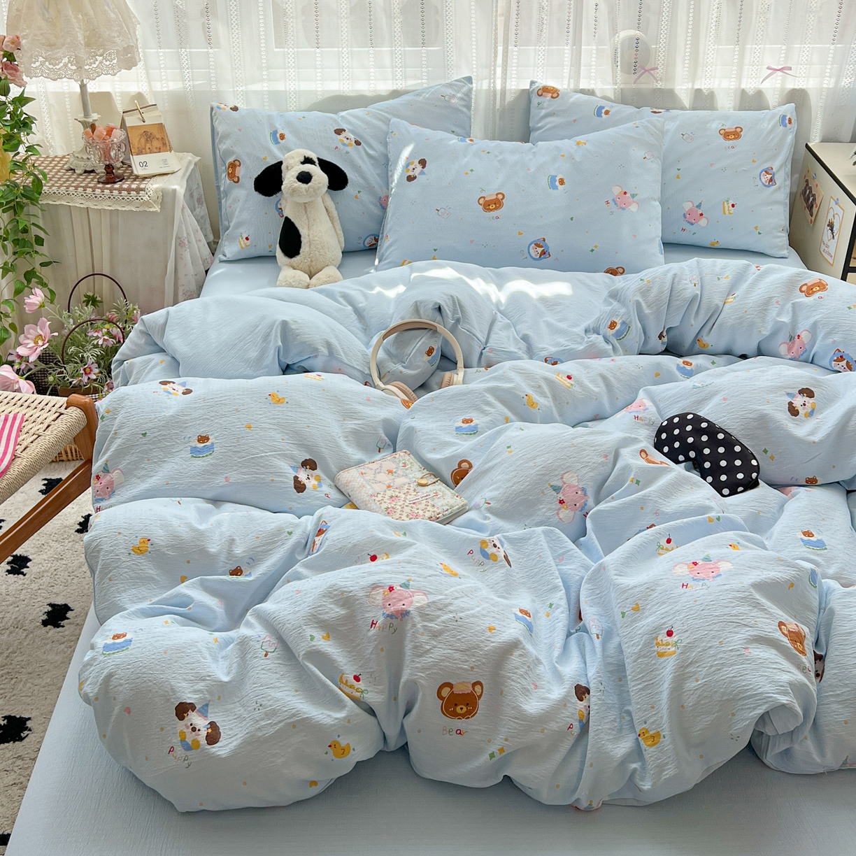 91家纺网 家纺一手货源 找家纺 水木坊 2025新款A云感双层纱四件套-浪漫 浪漫-生日快乐