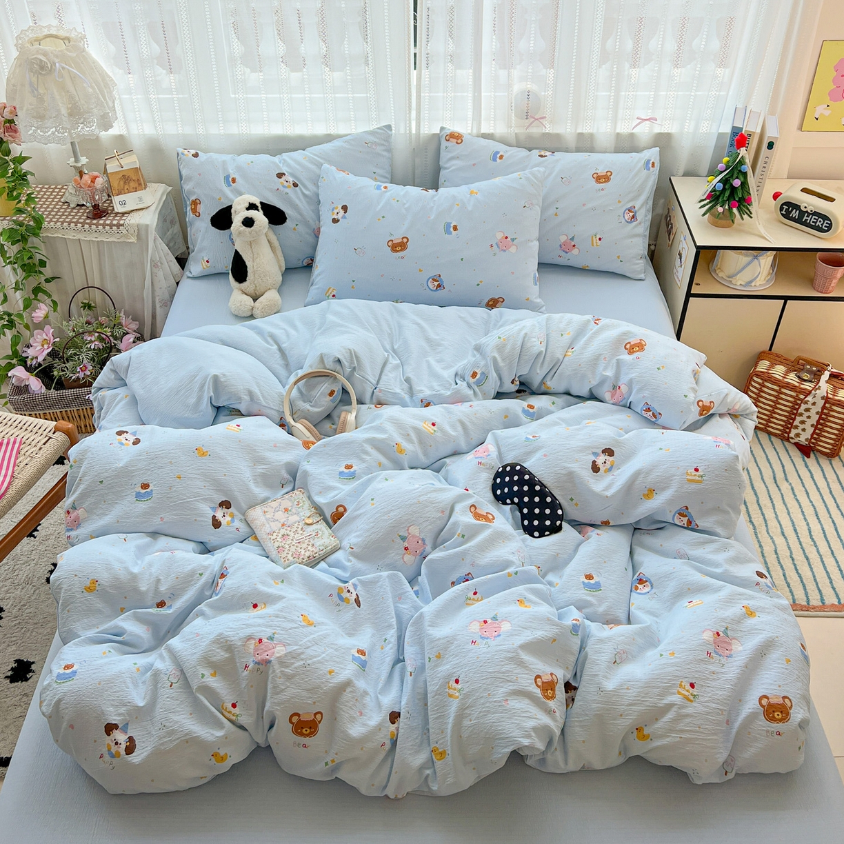 91家纺网 家纺一手货源 找家纺 水木坊 2025新款A云感双层纱四件套-浪漫 浪漫-生日快乐