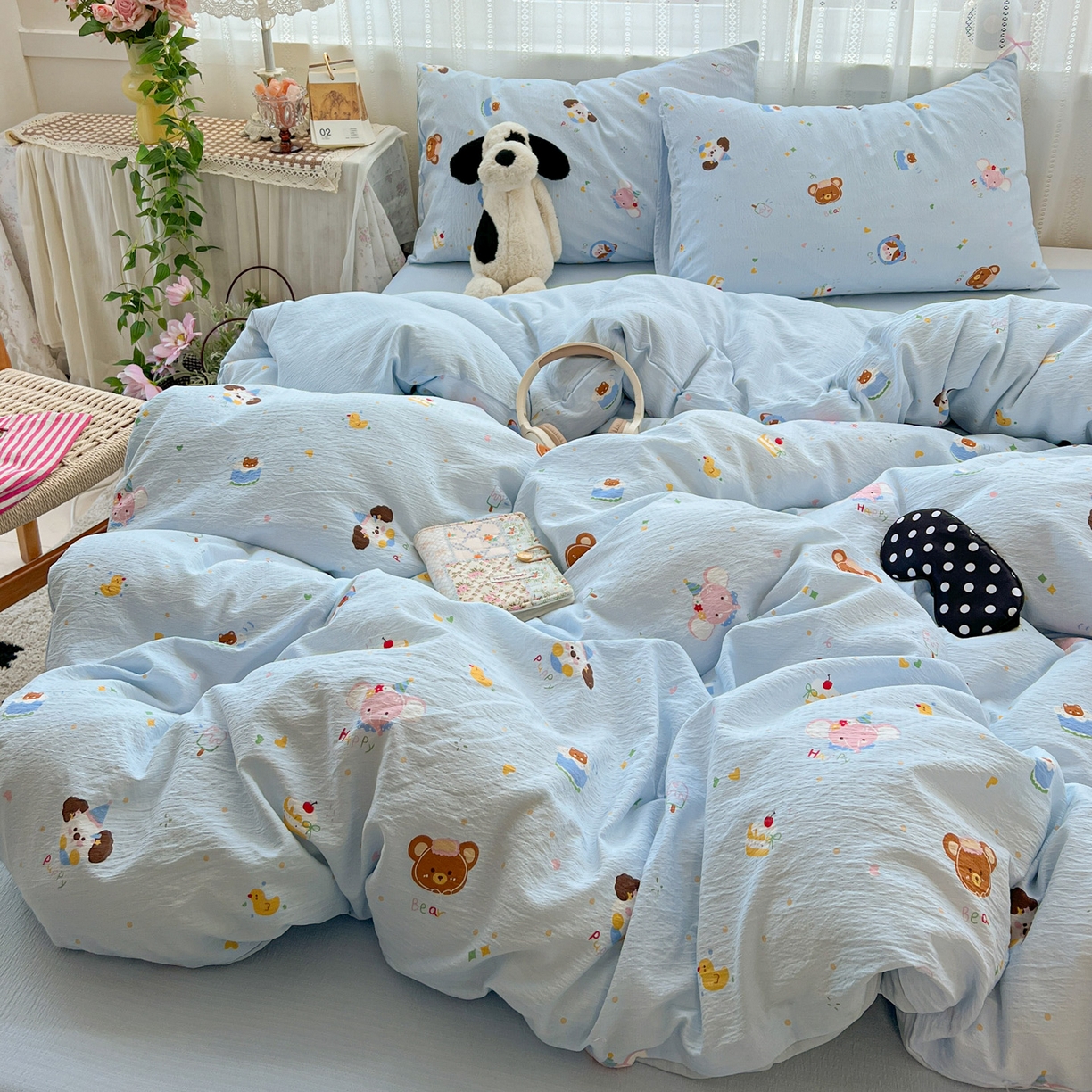 91家纺网 家纺一手货源 找家纺 水木坊 2025新款A云感双层纱四件套-浪漫 浪漫-生日快乐