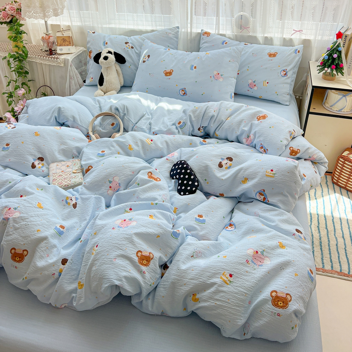 91家纺网 家纺一手货源 找家纺 水木坊 2025新款A云感双层纱四件套-浪漫 浪漫-生日快乐