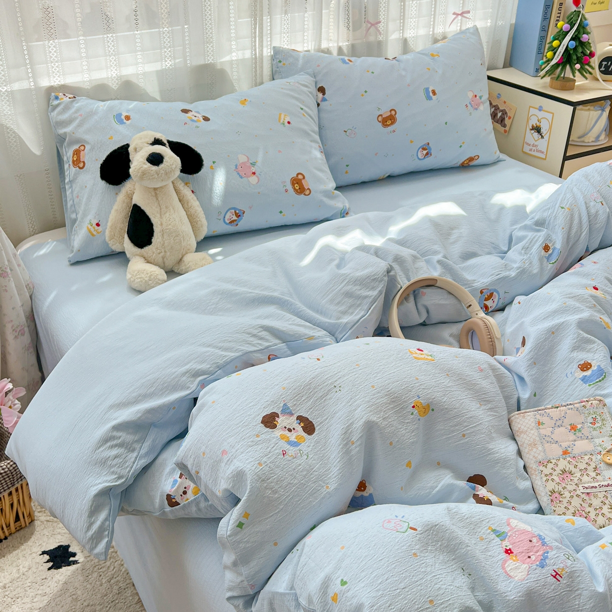 91家纺网 家纺一手货源 找家纺 水木坊 2025新款A云感双层纱四件套-浪漫 浪漫-生日快乐