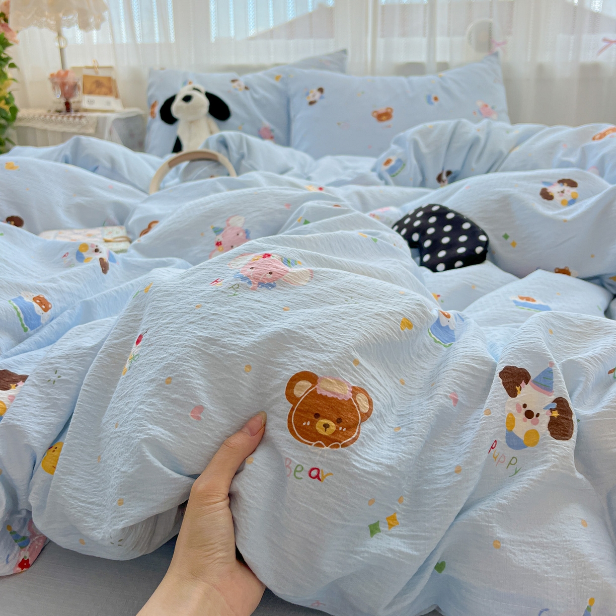 91家纺网 家纺一手货源 找家纺 水木坊 2025新款A云感双层纱四件套-浪漫 浪漫-生日快乐