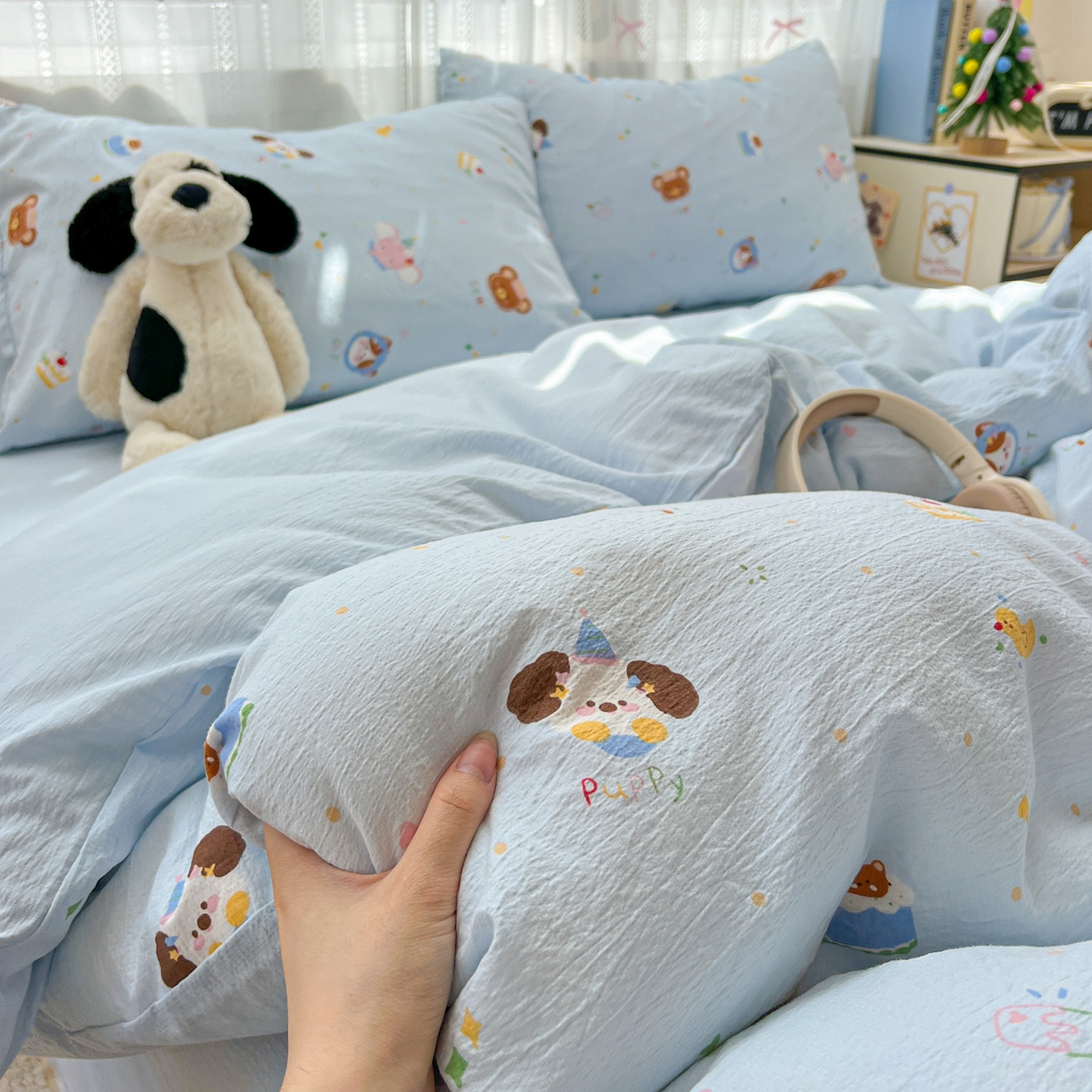 91家纺网 家纺一手货源 找家纺 水木坊 2025新款A云感双层纱四件套-浪漫 浪漫-生日快乐