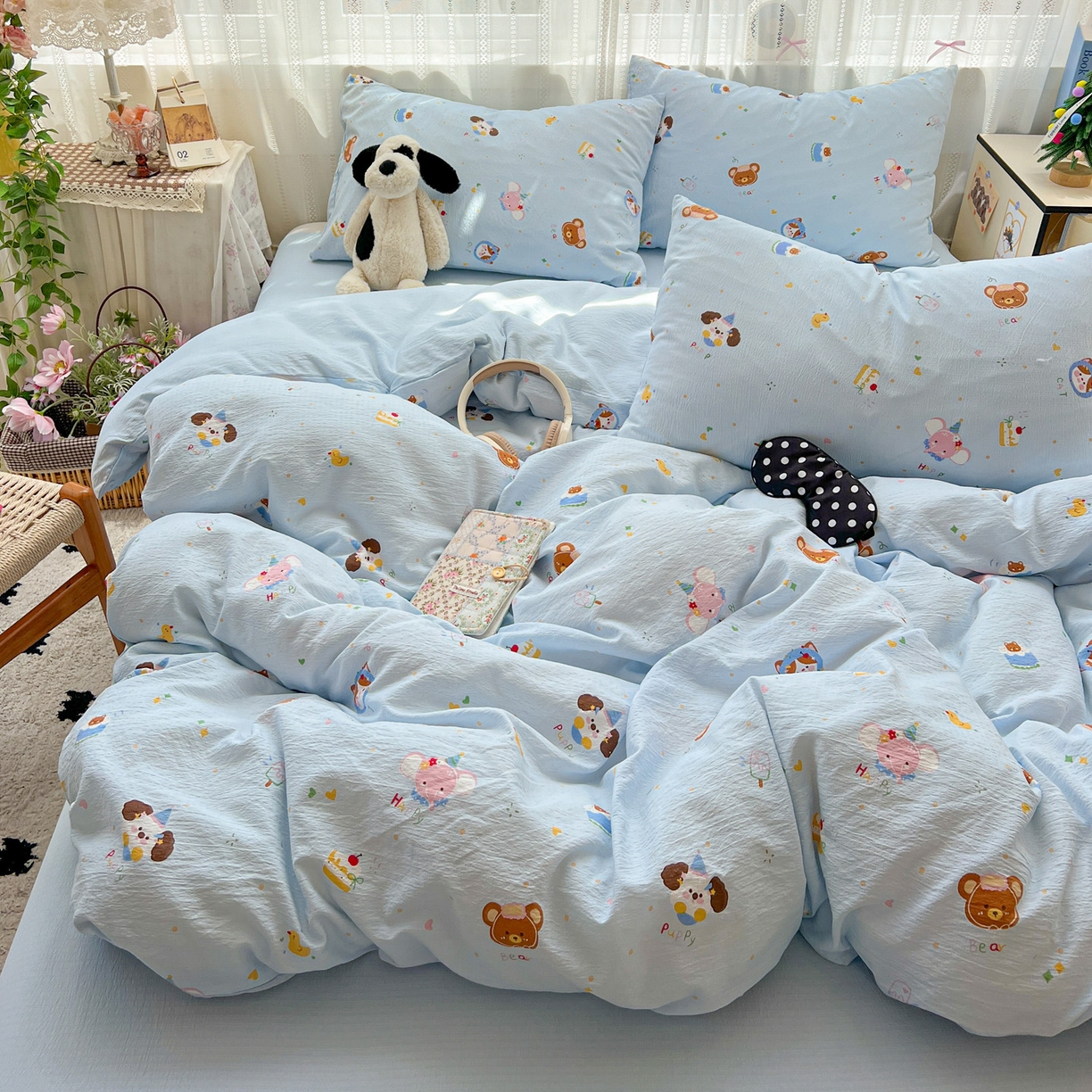 91家纺网 家纺一手货源 找家纺 水木坊 2025新款A云感双层纱四件套-浪漫 浪漫-生日快乐