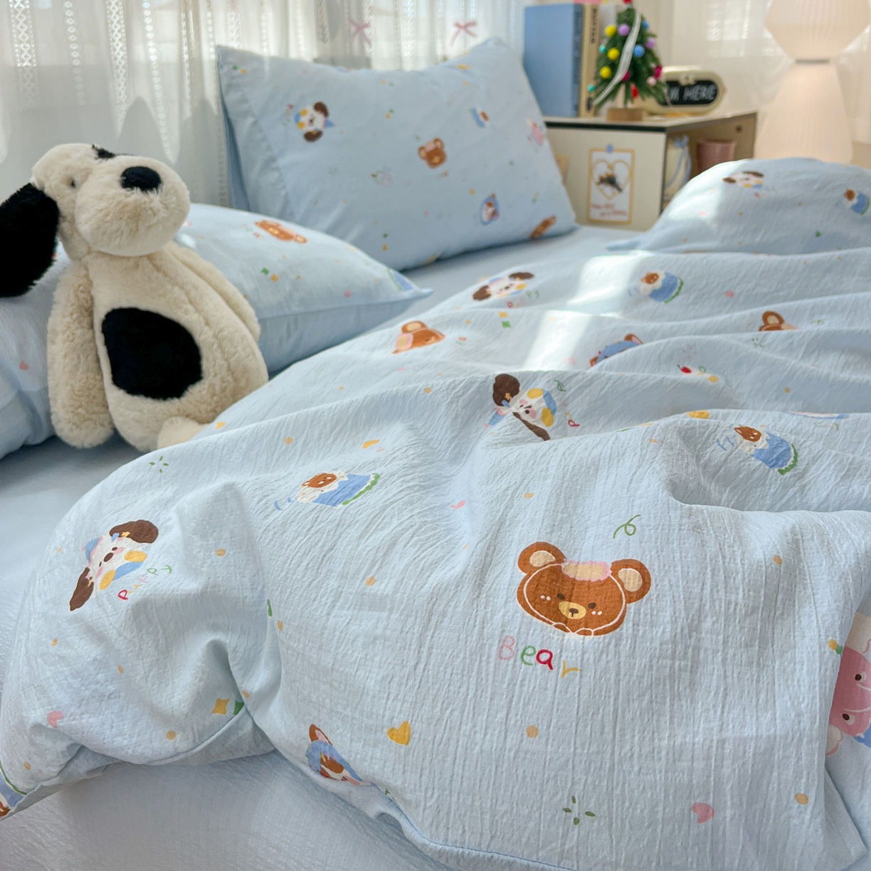 91家纺网 家纺一手货源 找家纺 水木坊 2025新款A云感双层纱四件套-浪漫 浪漫-生日快乐