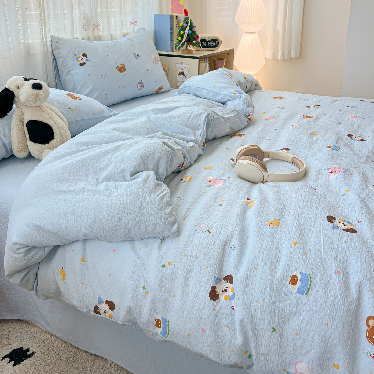 91家纺网 家纺一手货源 找家纺 水木坊 2025新款A云感双层纱四件套-浪漫 浪漫-生日快乐