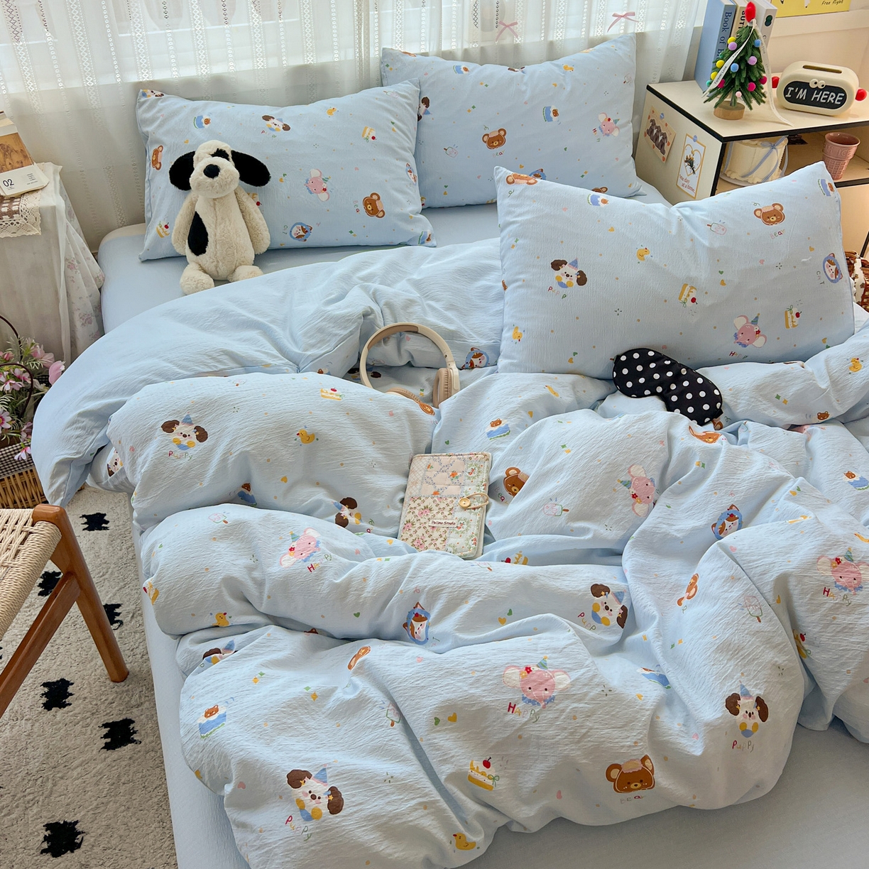 91家纺网 家纺一手货源 找家纺 水木坊 2025新款A云感双层纱四件套-浪漫 浪漫-生日快乐