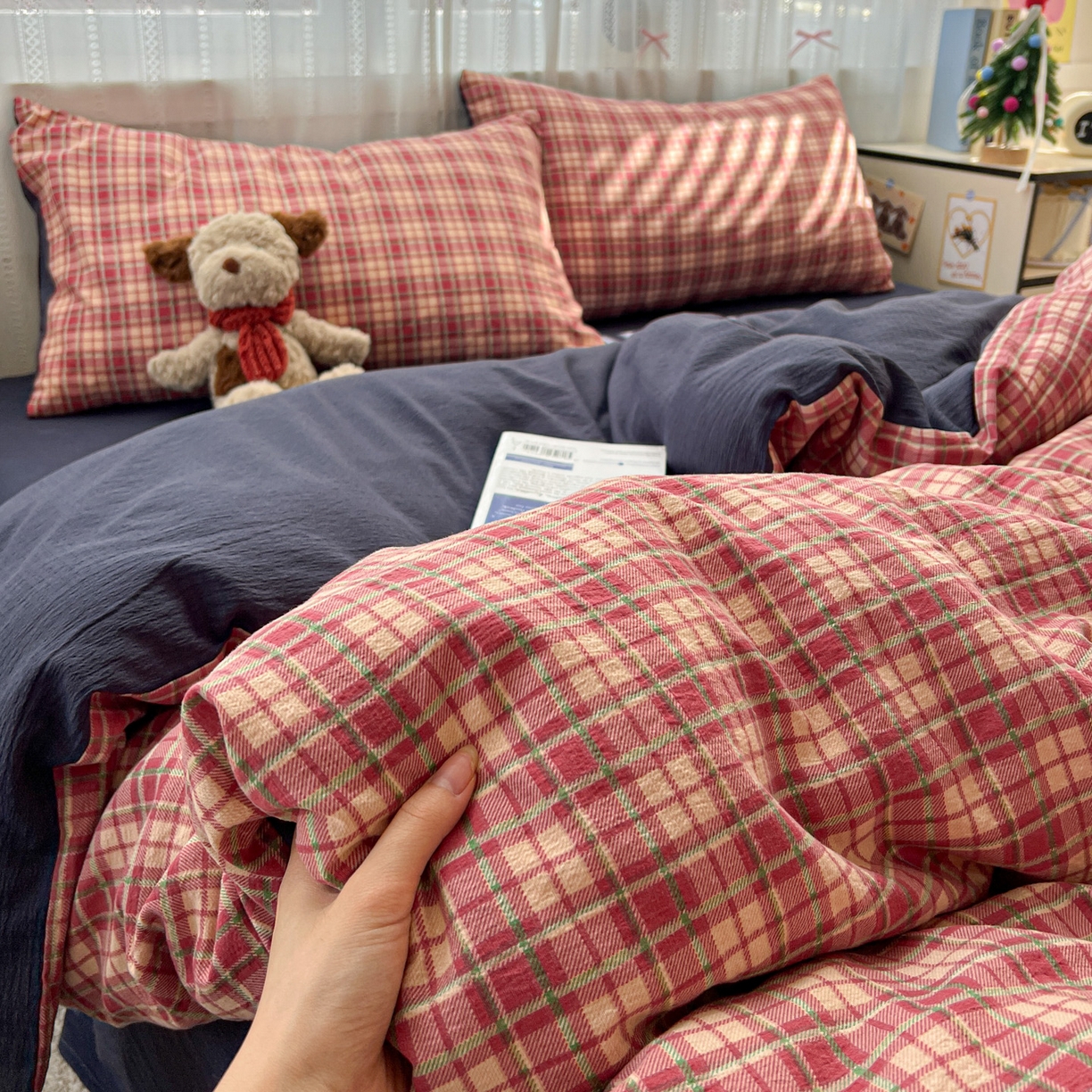 91家纺网 家纺一手货源 找家纺 水木坊 2025新款A云感双层纱四件套-浪漫 浪漫-圣诞