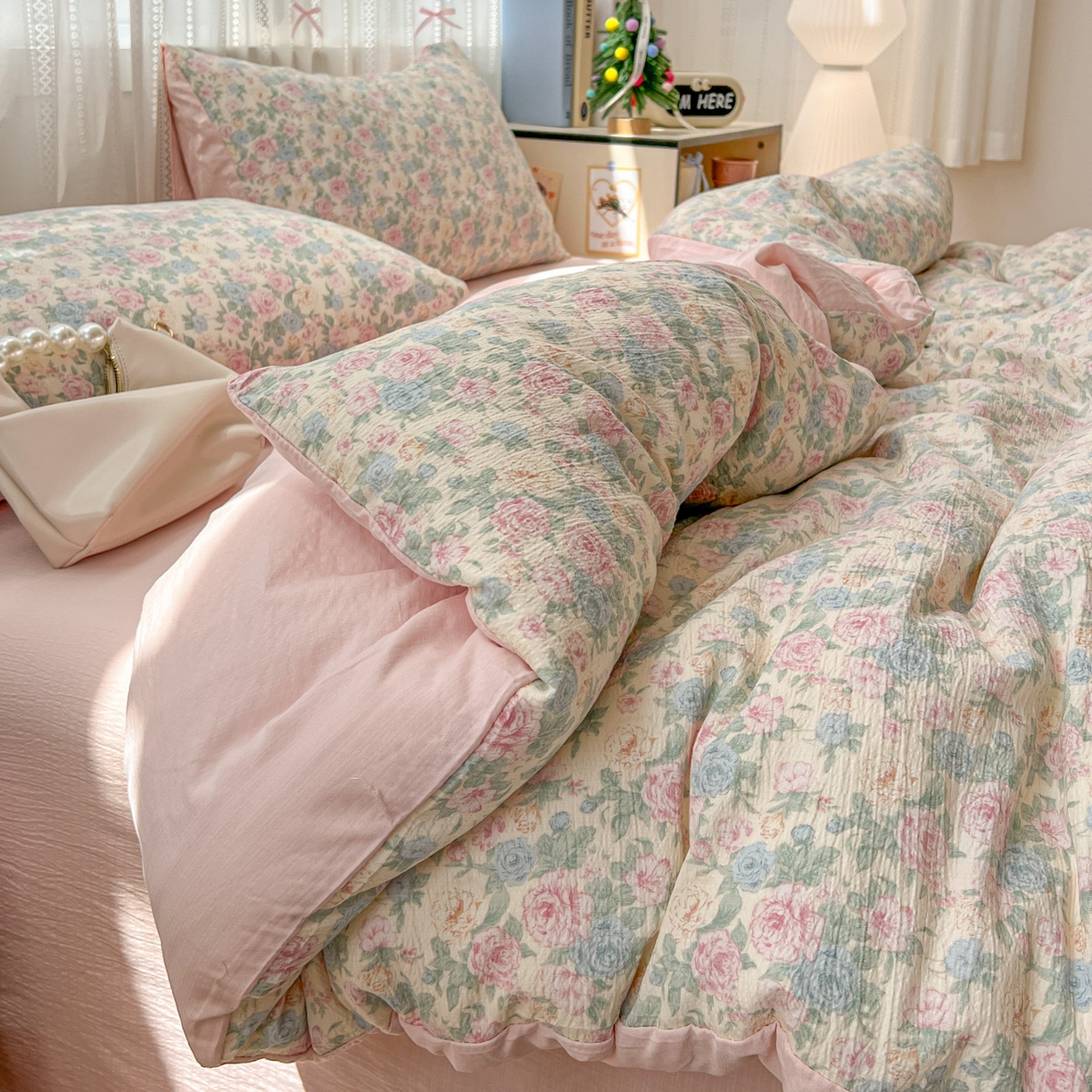 91家纺网 家纺一手货源 找家纺 水木坊 2025新款A云感双层纱四件套-浪漫 浪漫-童话星岛