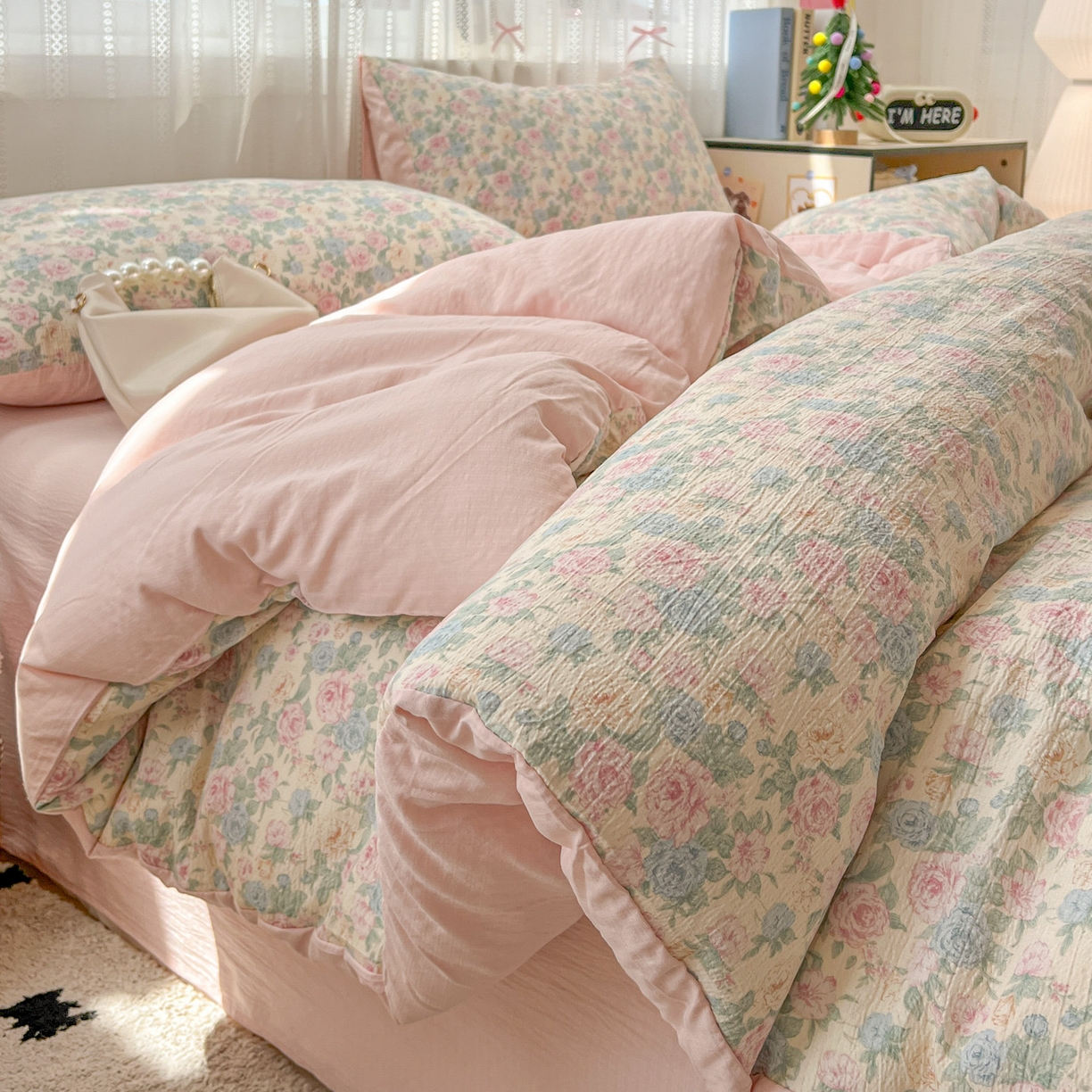 91家纺网 家纺一手货源 找家纺 水木坊 2025新款A云感双层纱四件套-浪漫 浪漫-童话星岛