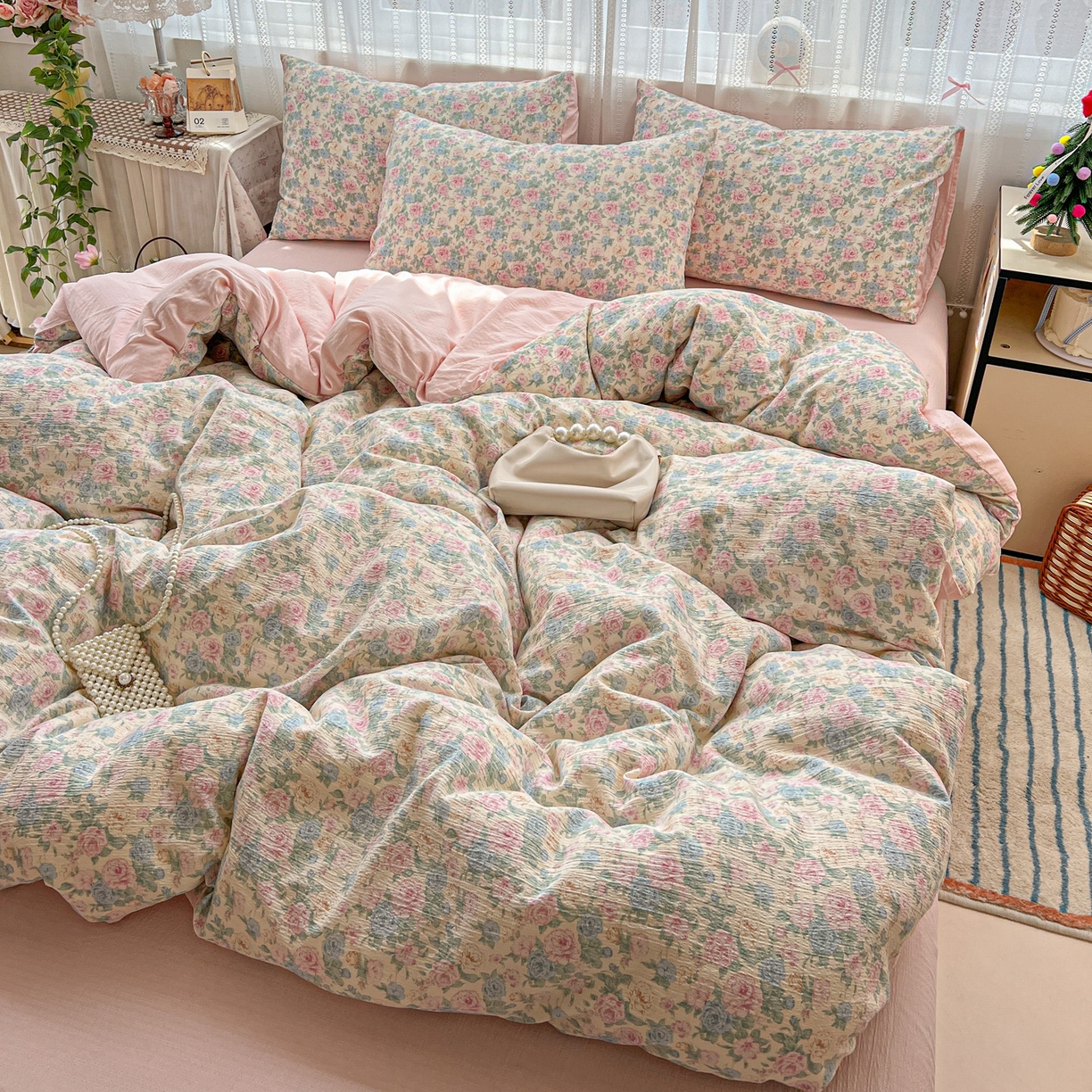 91家纺网 家纺一手货源 找家纺 水木坊 2025新款A云感双层纱四件套-浪漫 浪漫-童话星岛