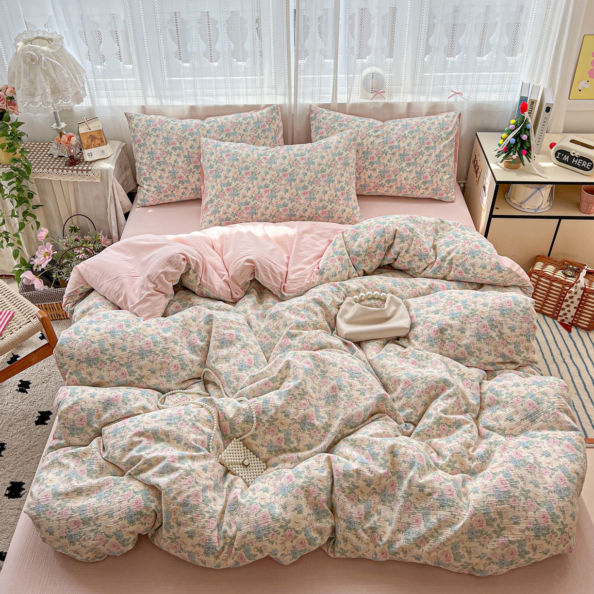 91家纺网 家纺一手货源 找家纺 水木坊 2025新款A云感双层纱四件套-浪漫 浪漫-童话星岛