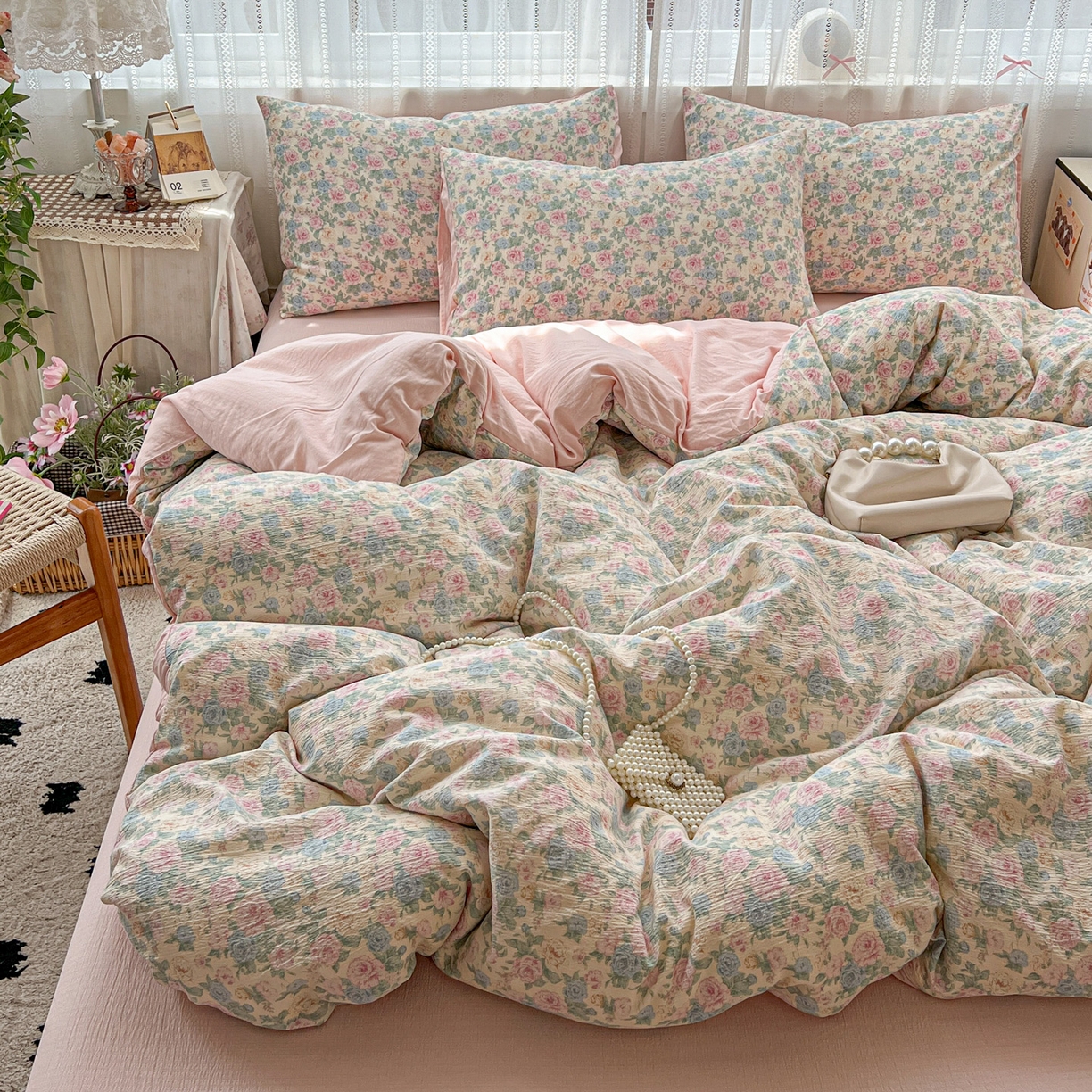 91家纺网 家纺一手货源 找家纺 水木坊 2025新款A云感双层纱四件套-浪漫 浪漫-童话星岛