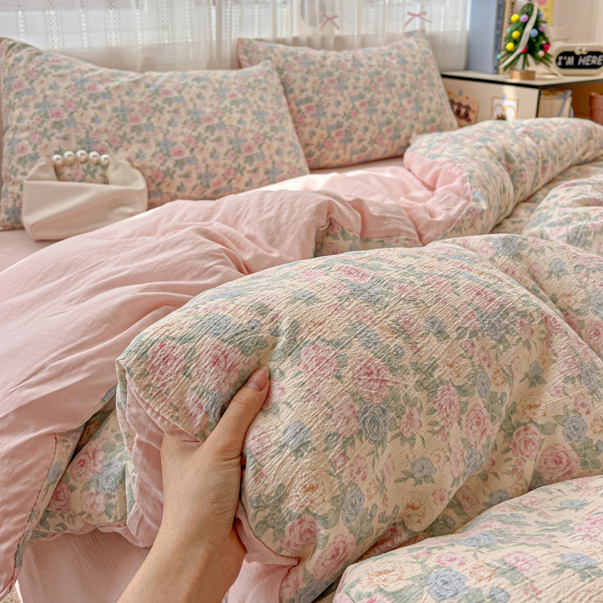 91家纺网 家纺一手货源 找家纺 水木坊 2025新款A云感双层纱四件套-浪漫 浪漫-童话星岛