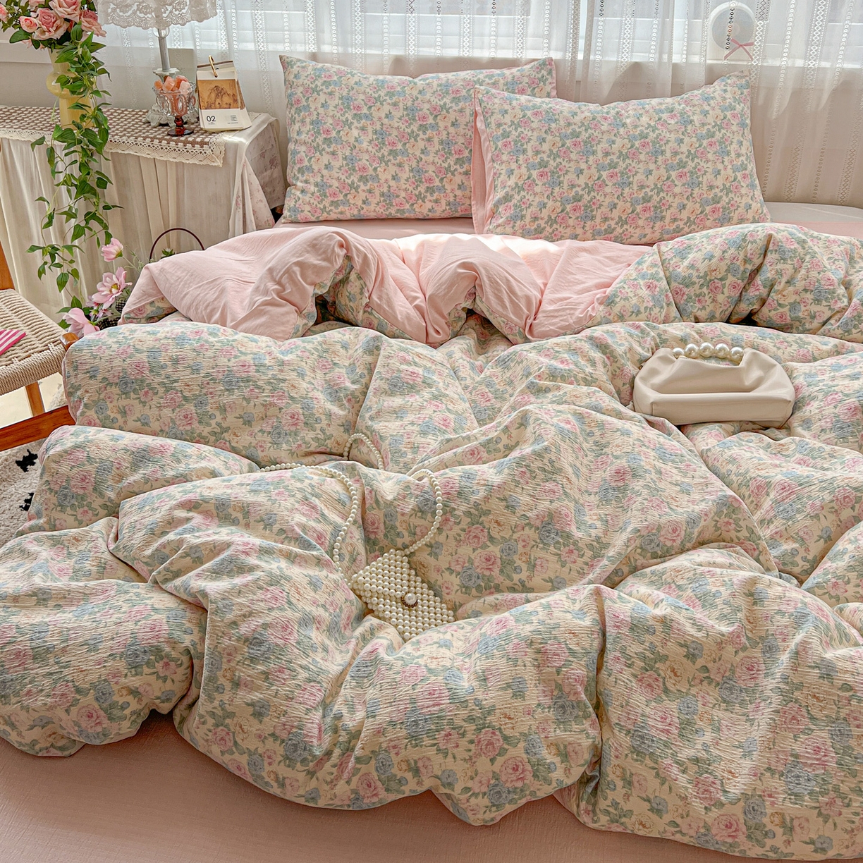 91家纺网 家纺一手货源 找家纺 水木坊 2025新款A云感双层纱四件套-浪漫 浪漫-童话星岛