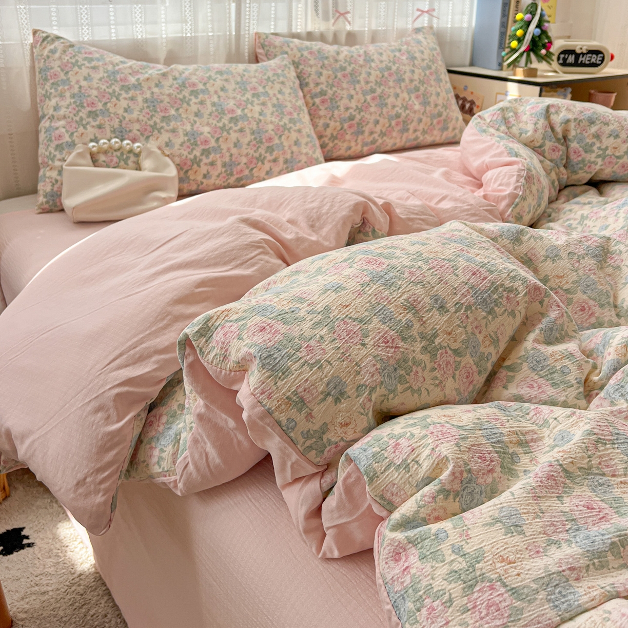 91家纺网 家纺一手货源 找家纺 水木坊 2025新款A云感双层纱四件套-浪漫 浪漫-童话星岛