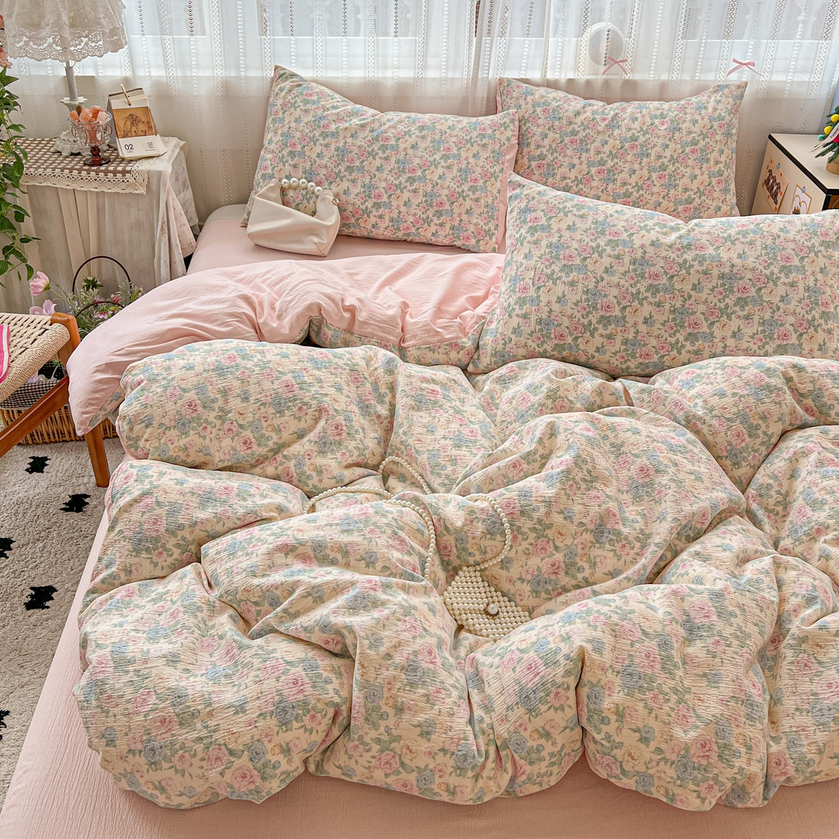 91家纺网 家纺一手货源 找家纺 水木坊 2025新款A云感双层纱四件套-浪漫 浪漫-童话星岛