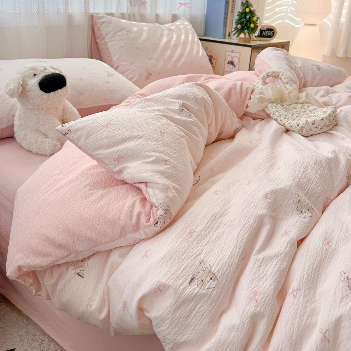 91家纺网 家纺一手货源 找家纺 水木坊 2025新款A云感双层纱四件套-浪漫 浪漫-兔叽叽