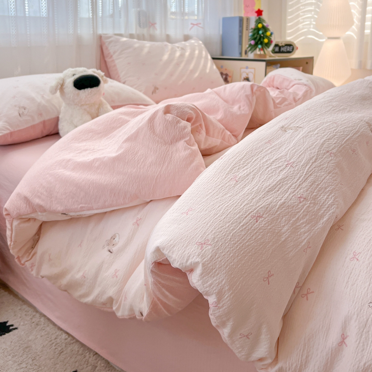 91家纺网 家纺一手货源 找家纺 水木坊 2025新款A云感双层纱四件套-浪漫 浪漫-兔叽叽